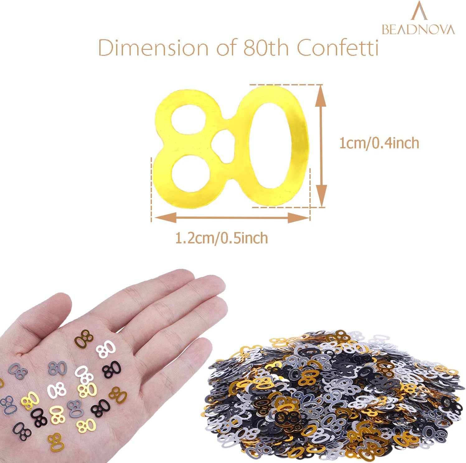 80th Birthday Confetti Eighty Years Old 80 Anniversary Number Confetti for Birthday Party Decor Wedding Table Decoration 1oz, Gold Silver Black Mix
