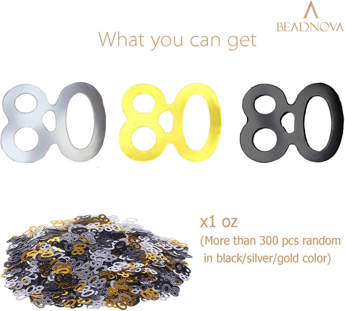 80th Birthday Confetti Eighty Years Old 80 Anniversary Number Confetti for Birthday Party Decor Wedding Table Decoration 1oz, Gold Silver Black Mix