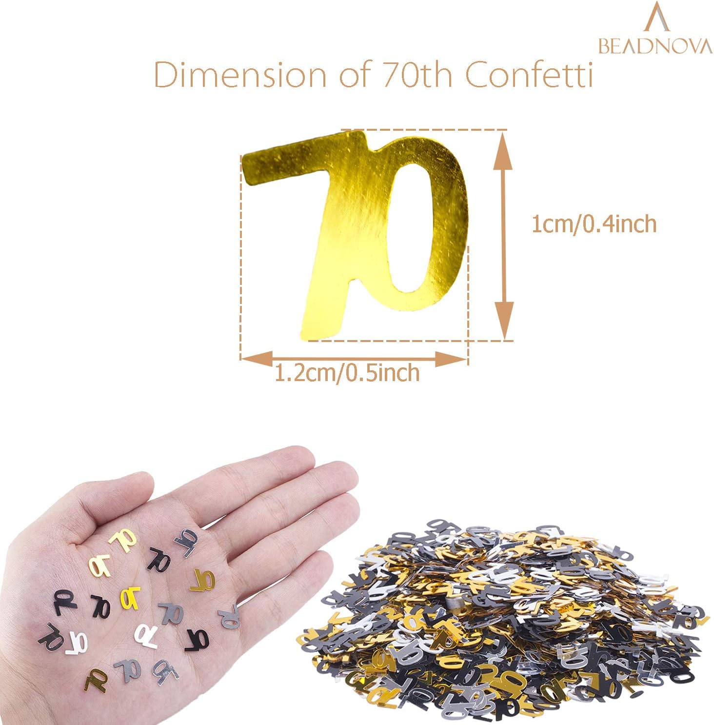 70th Birthday Confetti Seventy Years Old 70 Anniversary Number Confetti for Birthday Party Decor Wedding Table Decoration 1oz, Gold Silver Black Mix