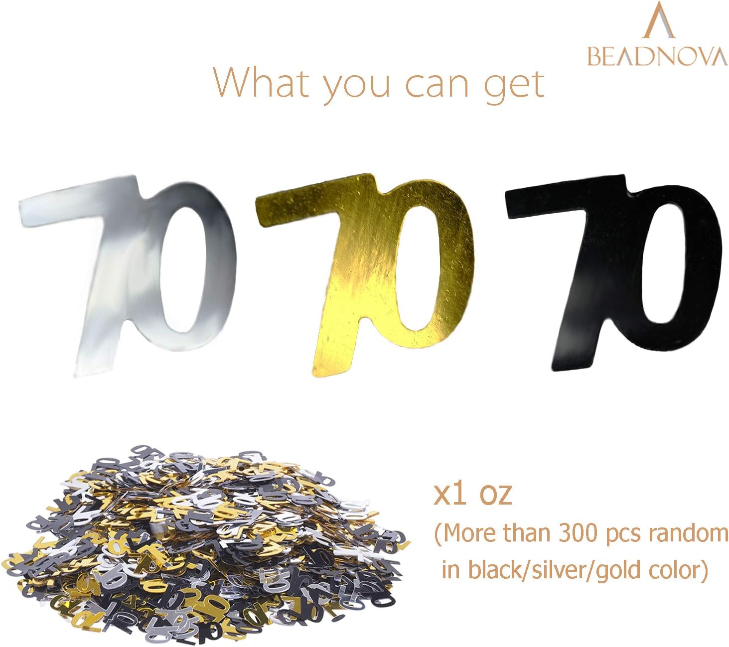 70th Birthday Confetti Seventy Years Old 70 Anniversary Number Confetti for Birthday Party Decor Wedding Table Decoration 1oz, Gold Silver Black Mix