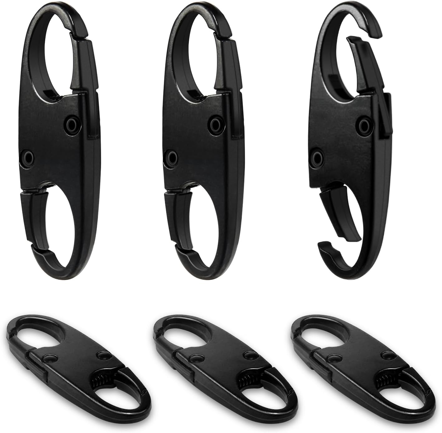 6Pcs Double Opening Lock Zipper Pull Replacement Clips, Small Carabiner Clips, Zipper Locks Anti Theft Deterrent for Bag Luggage Pickpocket Backpack Purse Travel Suitcase Black