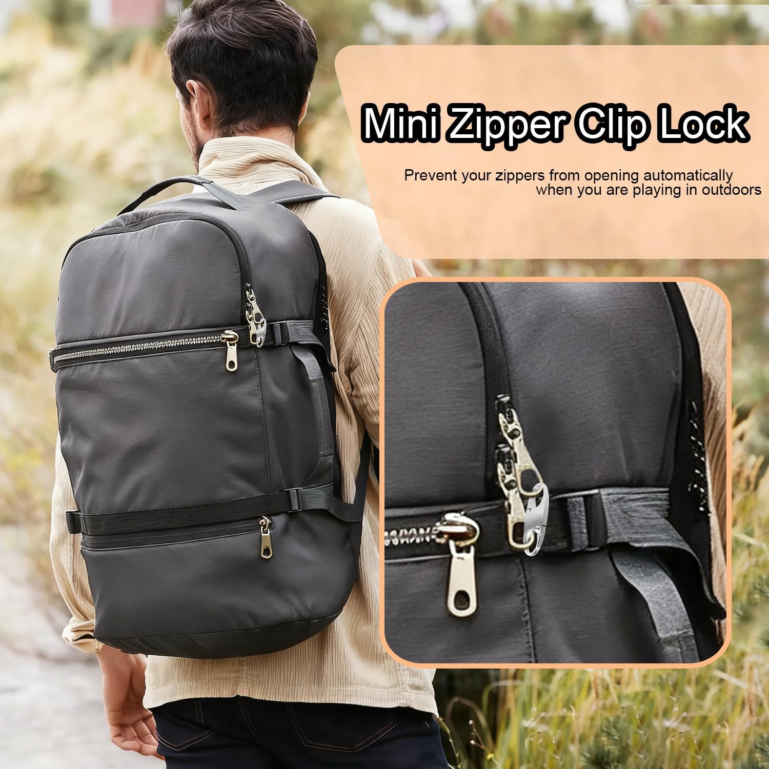 6Pcs Double Opening Lock Zipper Pull Replacement Clips, Small Carabiner Clips, Zipper Locks Anti Theft Deterrent for Bag Luggage Pickpocket Backpack Purse Travel Suitcase Black