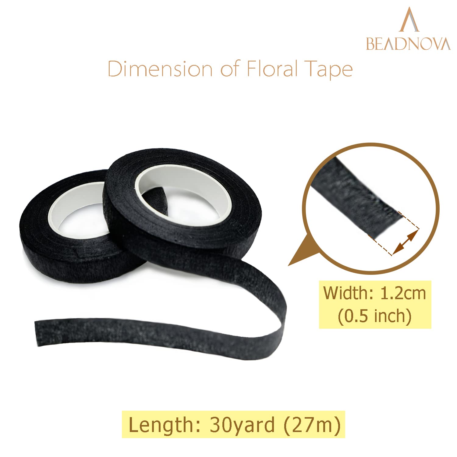 Floral Tape 1/2inch Black Flower Tape for Bouquets Floral Arranging Stem Wrap Craft Black 2roll, Total 60yards