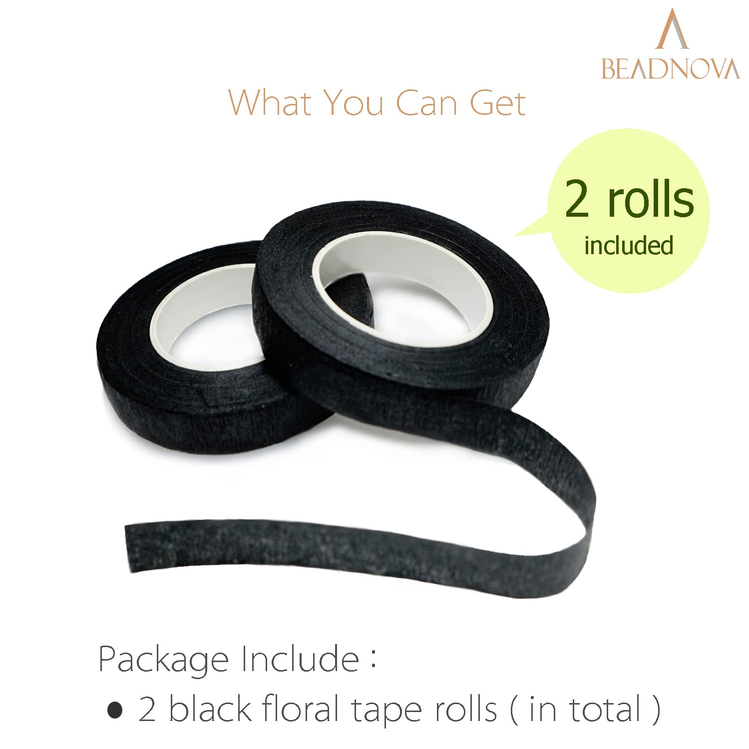Floral Tape 1/2inch Black Flower Tape for Bouquets Floral Arranging Stem Wrap Craft Black 2roll, Total 60yards
