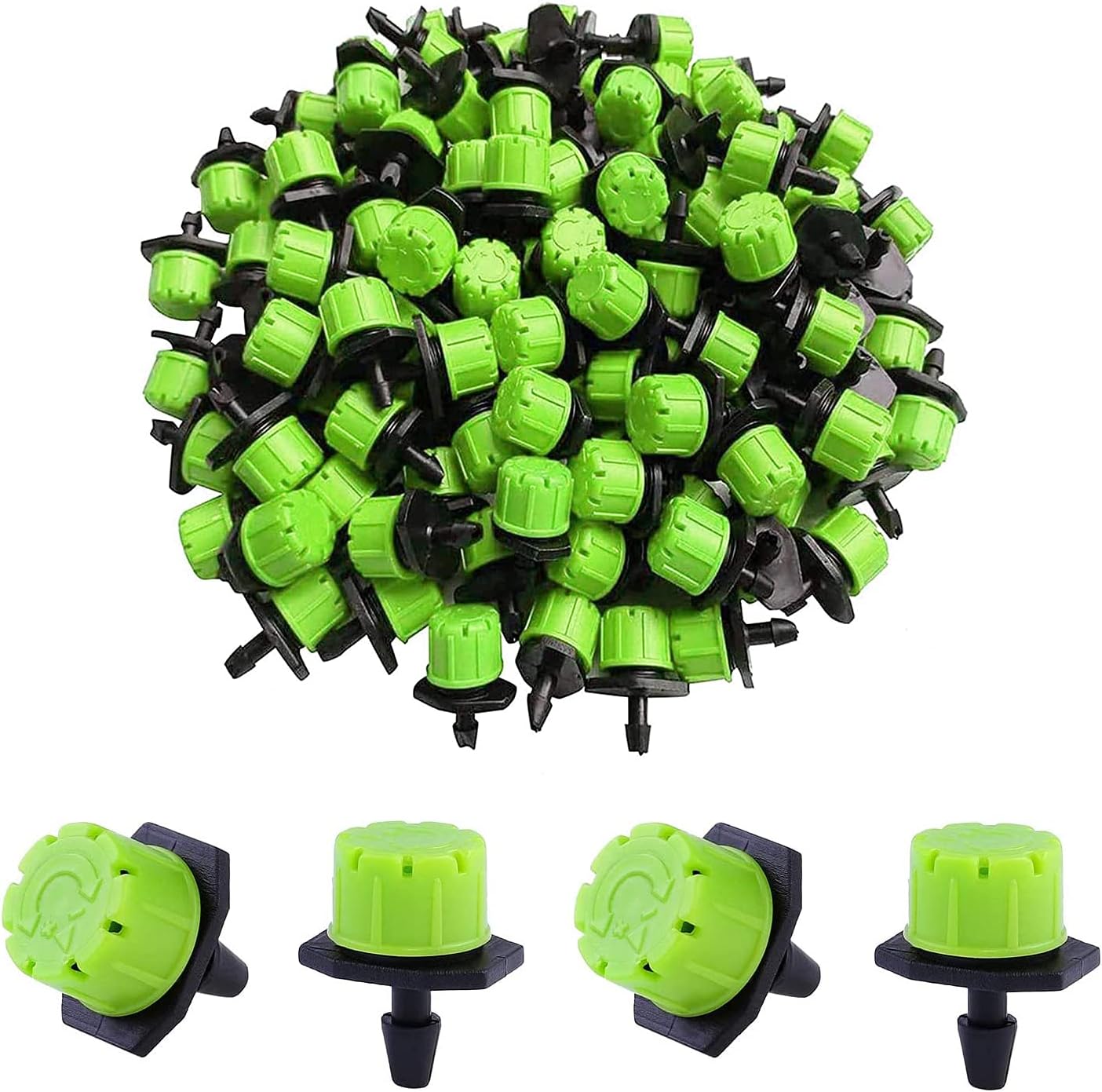 Drip Irrigation Emitters 50 Pcs Irrigation Drippers 360 Degree System Emitters Sprinklers Drippers for Drip 1/4 Inch Tube Gardening Green