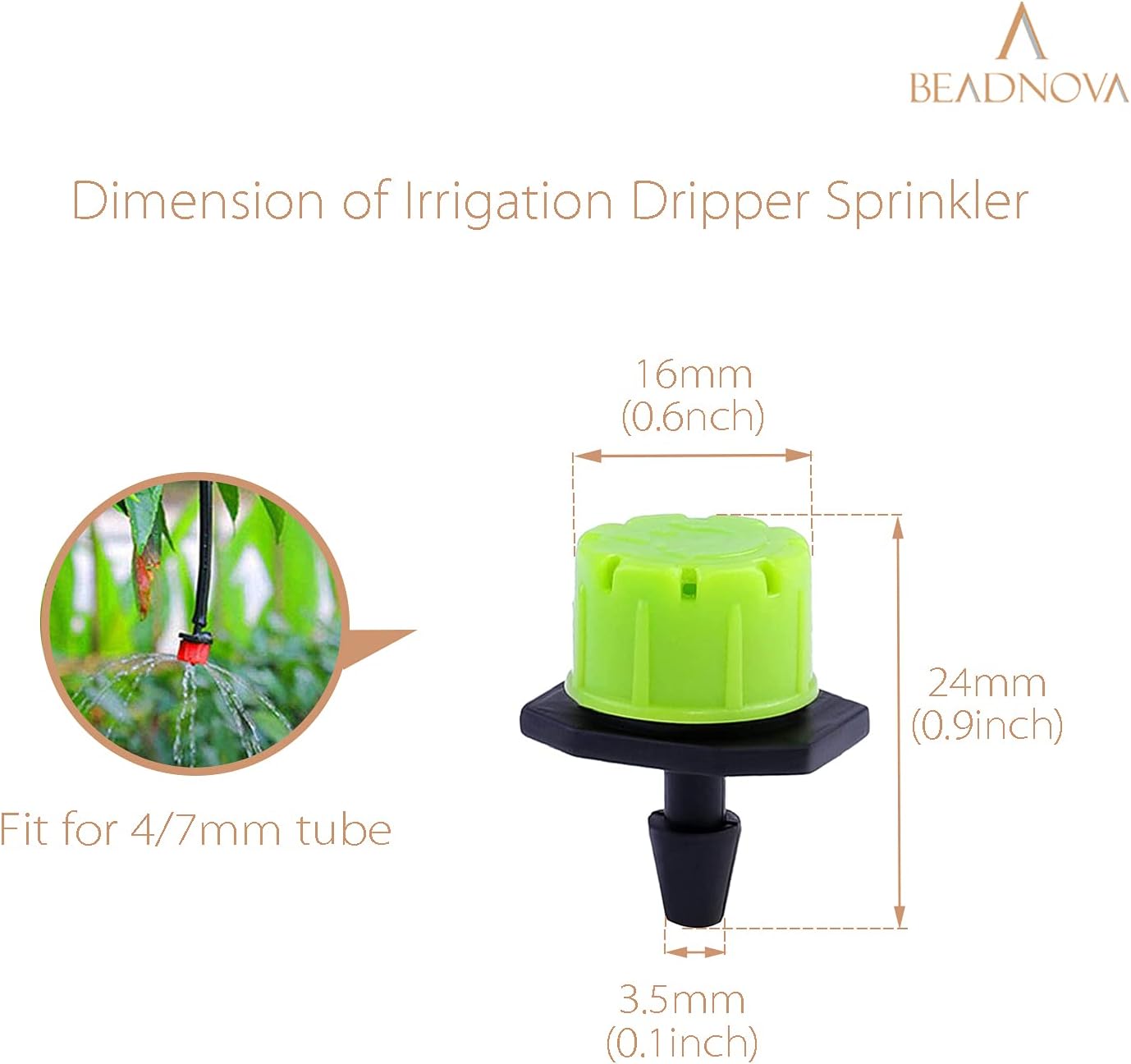 Drip Irrigation Emitters 50 Pcs Irrigation Drippers 360 Degree System Emitters Sprinklers Drippers for Drip 1/4 Inch Tube Gardening Green