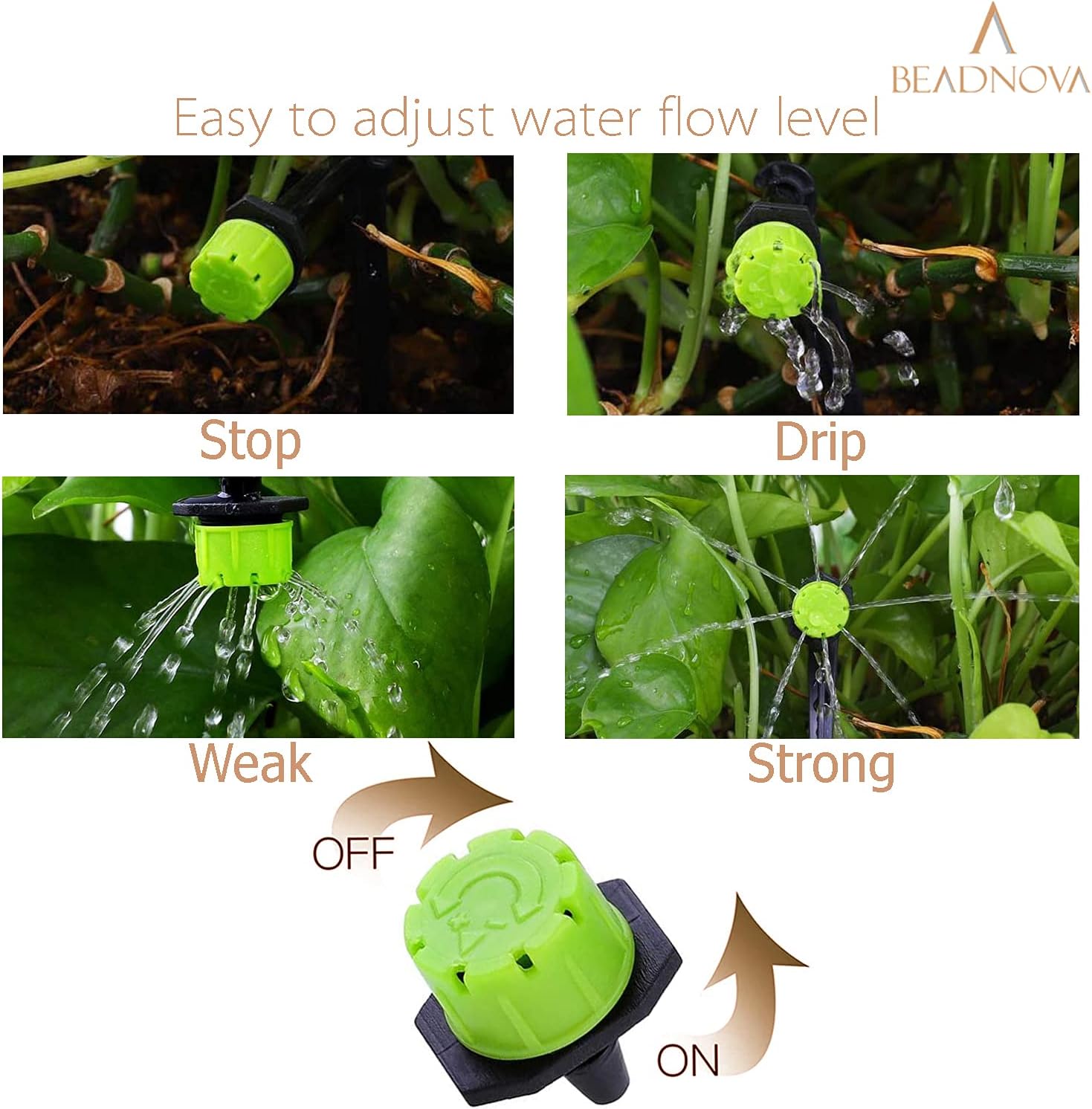 Drip Irrigation Emitters 50 Pcs Irrigation Drippers 360 Degree System Emitters Sprinklers Drippers for Drip 1/4 Inch Tube Gardening Green