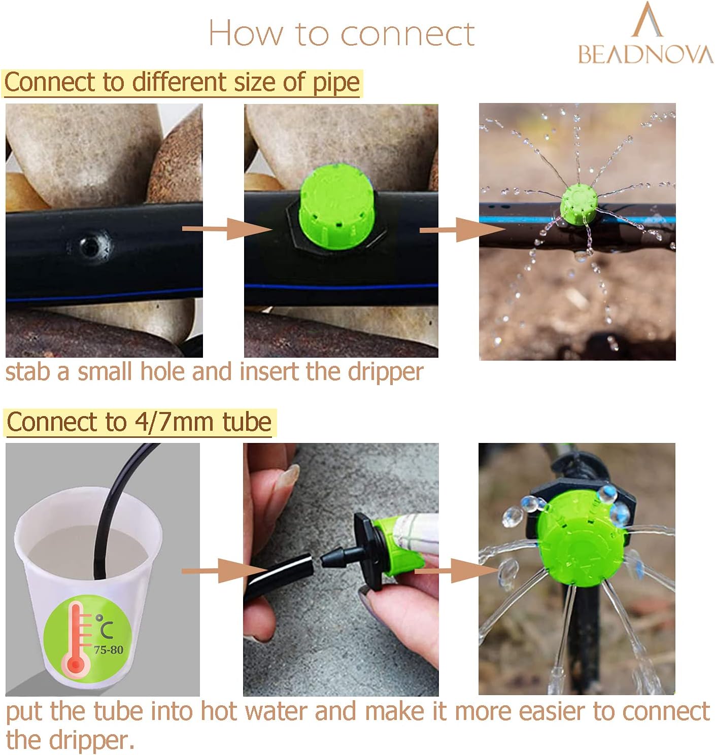 Drip Irrigation Emitters 50 Pcs Irrigation Drippers 360 Degree System Emitters Sprinklers Drippers for Drip 1/4 Inch Tube Gardening Green