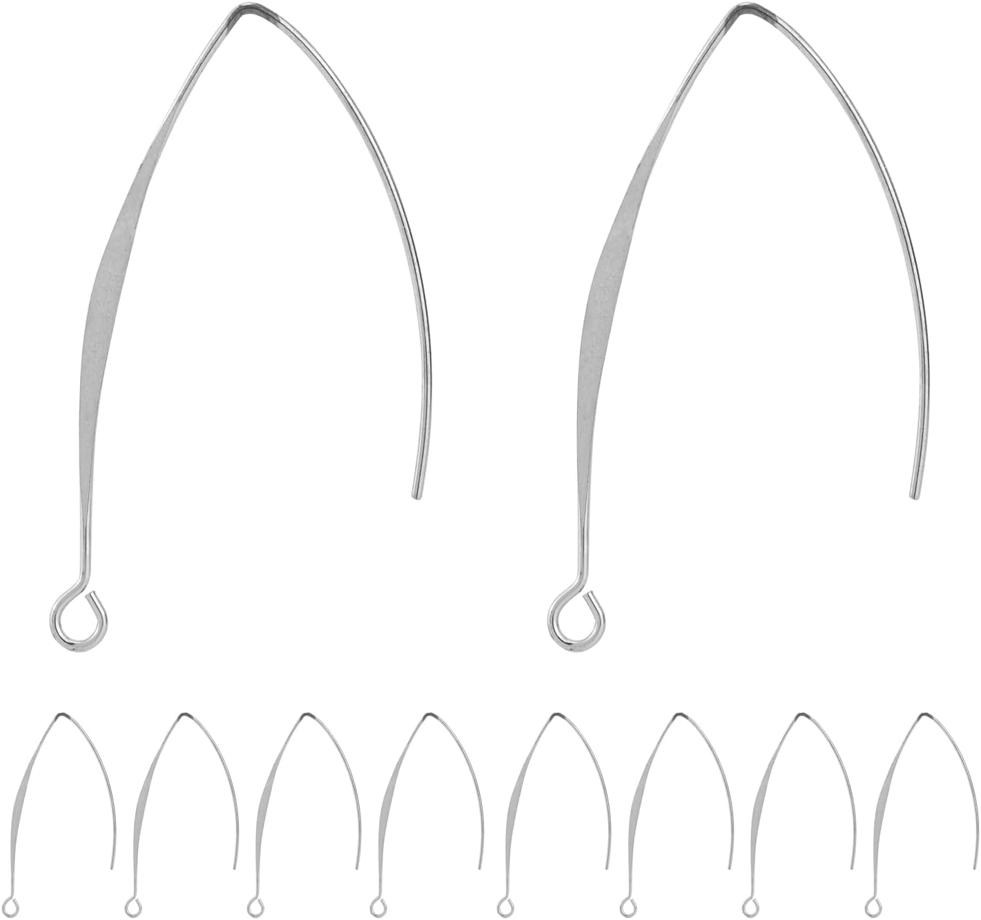 V Shape Ear Wire Long Earring Wire Earring Hook for Dangle Earwire Making Jewelry Making Ear Post DIY Silver 43mm, 10pcs