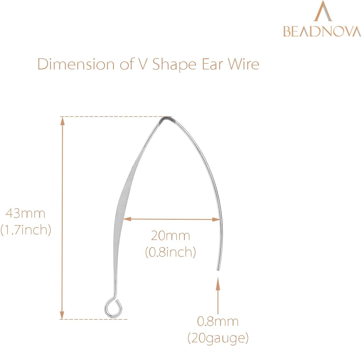V Shape Ear Wire Long Earring Wire Earring Hook for Dangle Earwire Making Jewelry Making Ear Post DIY Silver 43mm, 10pcs