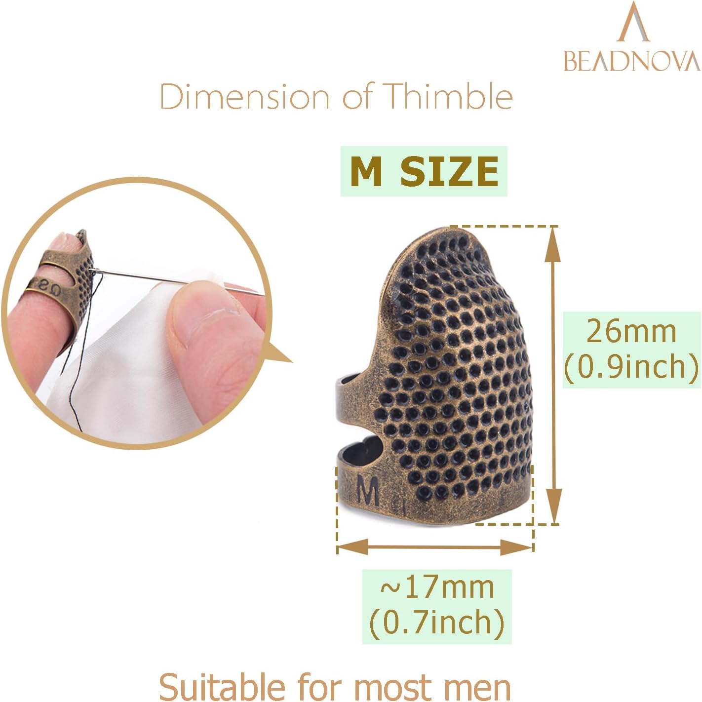 Sewing Thimbles for Hand Embroidery Knitting Thimble Adjtable Metal Sewing Finger Protector for Hand Sewing Quilting Craft Accessories DIY Sewing Tools Size M, 2 Pcs