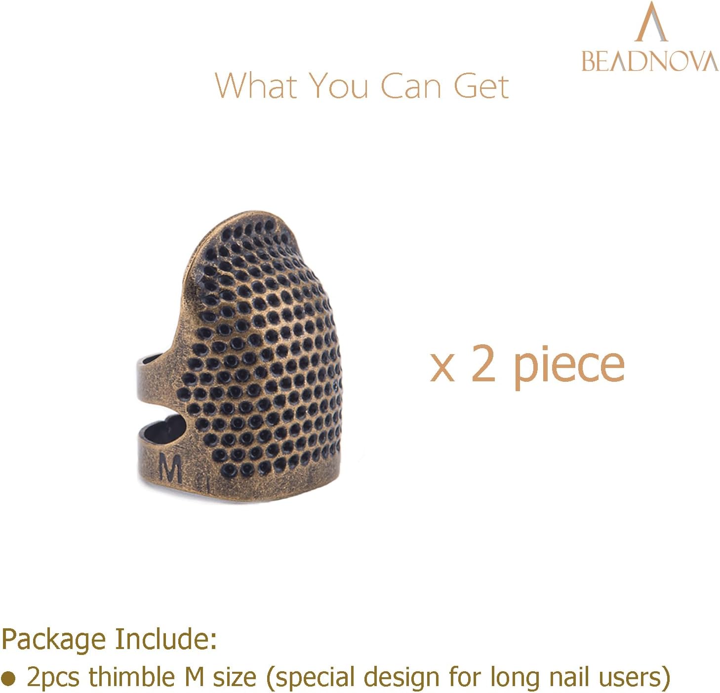 Sewing Thimbles for Hand Embroidery Knitting Thimble Adjtable Metal Sewing Finger Protector for Hand Sewing Quilting Craft Accessories DIY Sewing Tools Size M, 2 Pcs