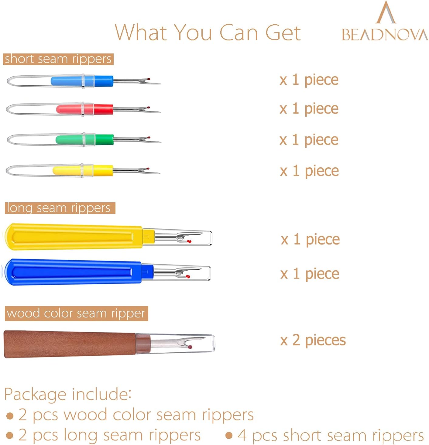 Seam Ripper 8pcs Thread Cutter Stitch Remover Small and Large Thread Remover Stitch Eraser Tag Ripper for Clothes Crafting Embroidery 3 Styles