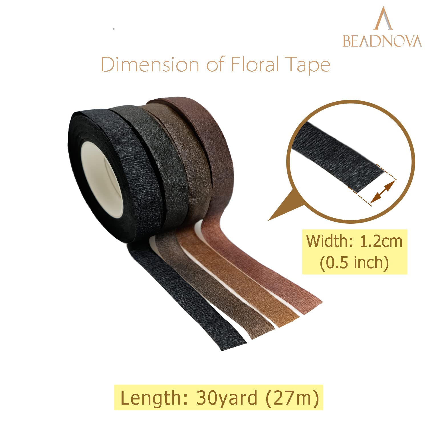 Floral Tape 1/2inch Mix Brown Black Flower Tape for Bouquets Floral Arranging Stem Wrap Craft 4 Colors Mix, Total 120yards