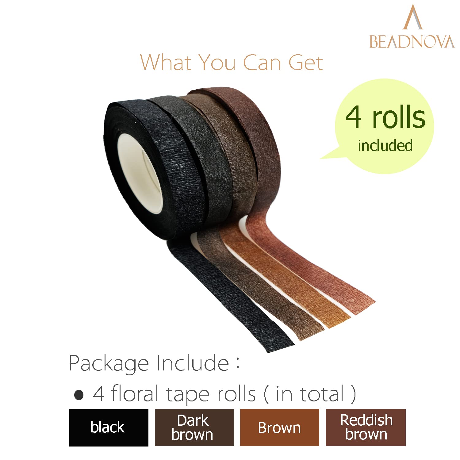 Floral Tape 1/2inch Mix Brown Black Flower Tape for Bouquets Floral Arranging Stem Wrap Craft 4 Colors Mix, Total 120yards