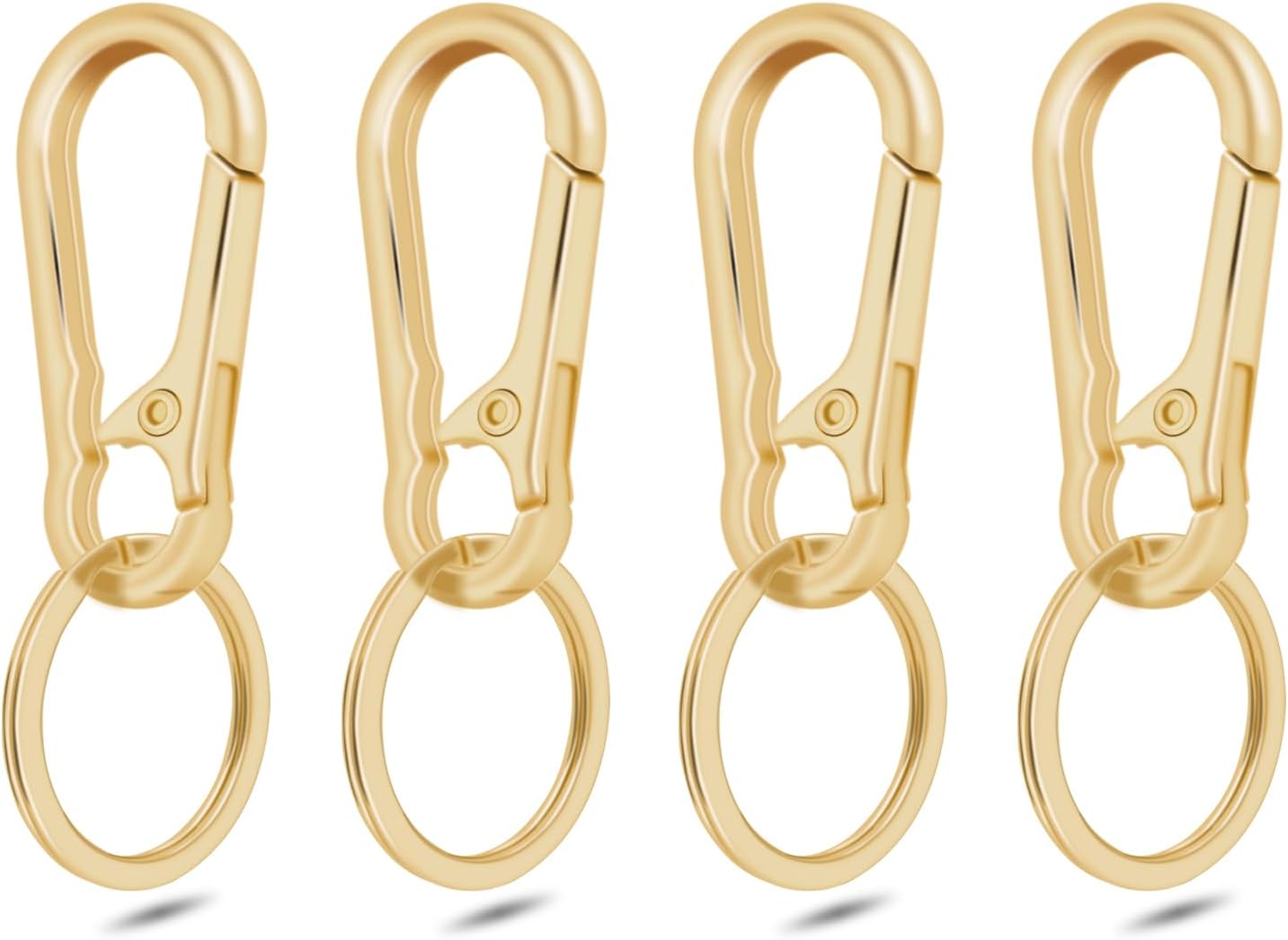 4Pack Small Keychain Rings, Metal Key Carabiner Clip, Mini EDC Key Ring Chain Holder Organizer for Purse Charm Hook, Car Keychain, Paracord Keychain Lanyard, Men and Women Key Fob Light Gold