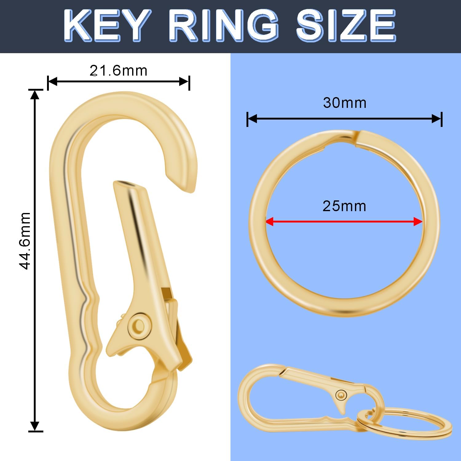 4Pack Small Keychain Rings, Metal Key Carabiner Clip, Mini EDC Key Ring Chain Holder Organizer for Purse Charm Hook, Car Keychain, Paracord Keychain Lanyard, Men and Women Key Fob Light Gold