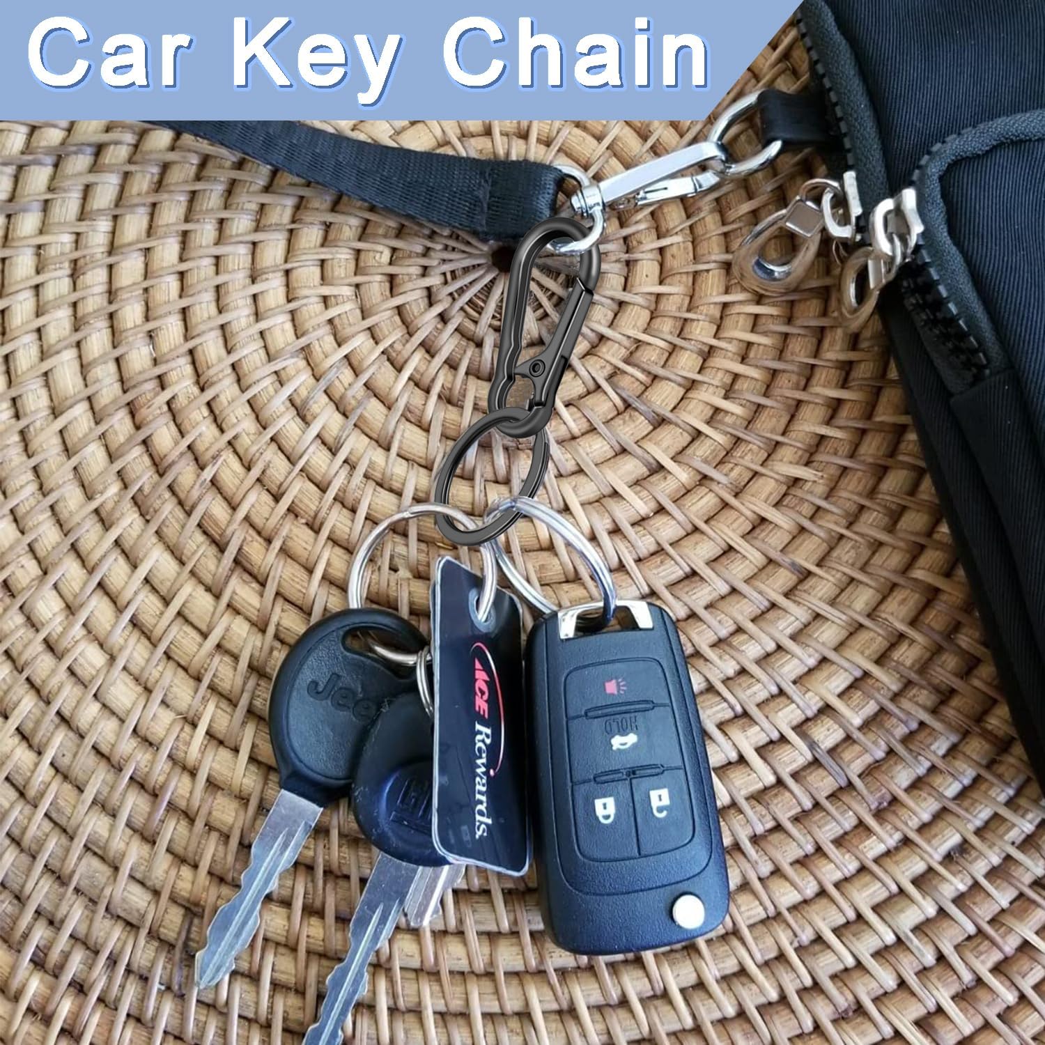 4Pack Small Keychain Rings, Metal Key Carabiner Clip, Mini EDC Key Ring Chain Holder Organizer for Purse Charm Hook, Car Keychain, Paracord Keychain Lanyard, Men and Women Key Fob Light Gold
