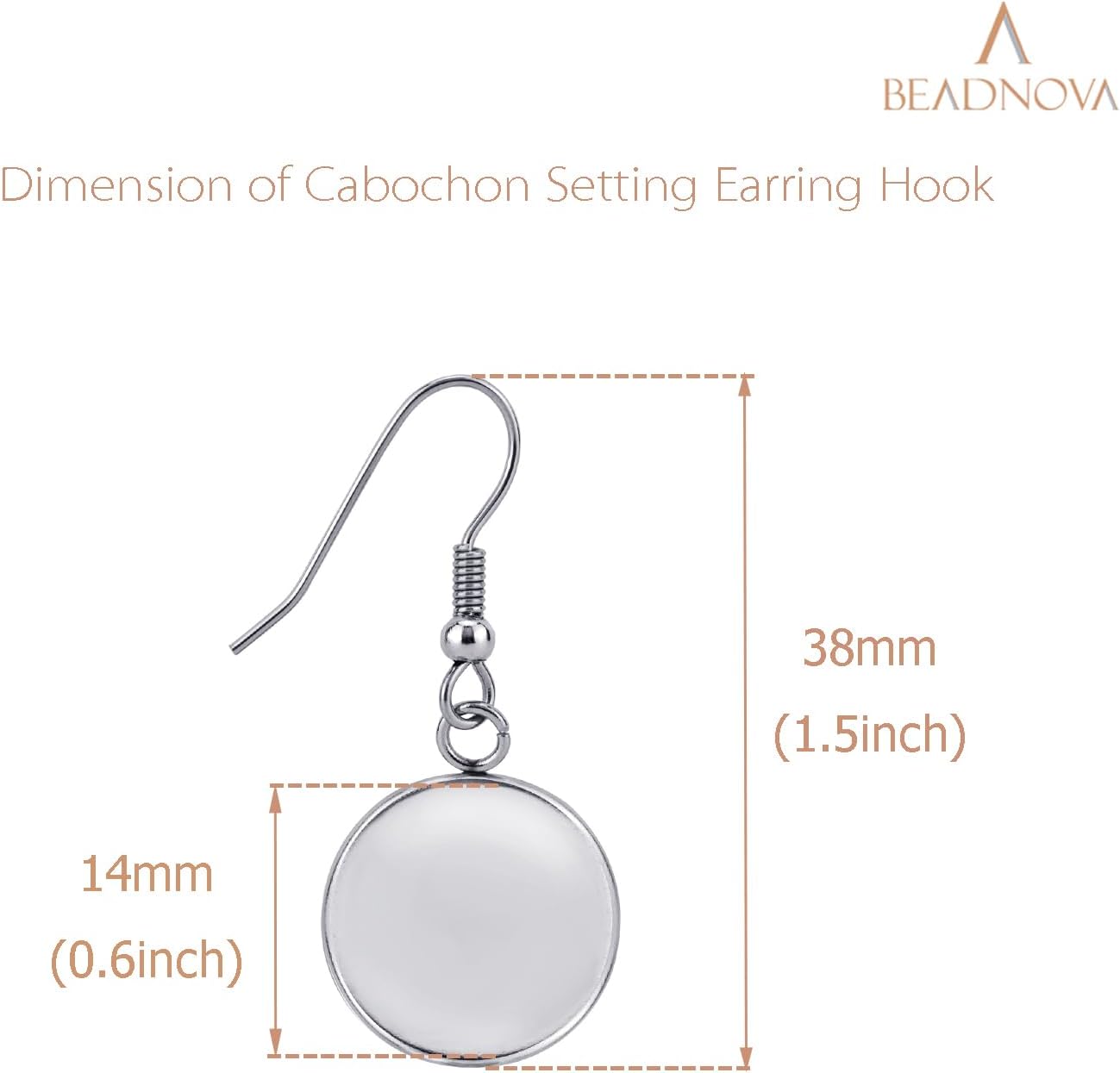 Earring Kit 30pcs Blank Ear Wire Hook 14mm Stainless Steel Cabochon Setting Earring Bezel with Rubber Backs for Cabochon Resin DIY Earwire Making 14mm, 30pcs