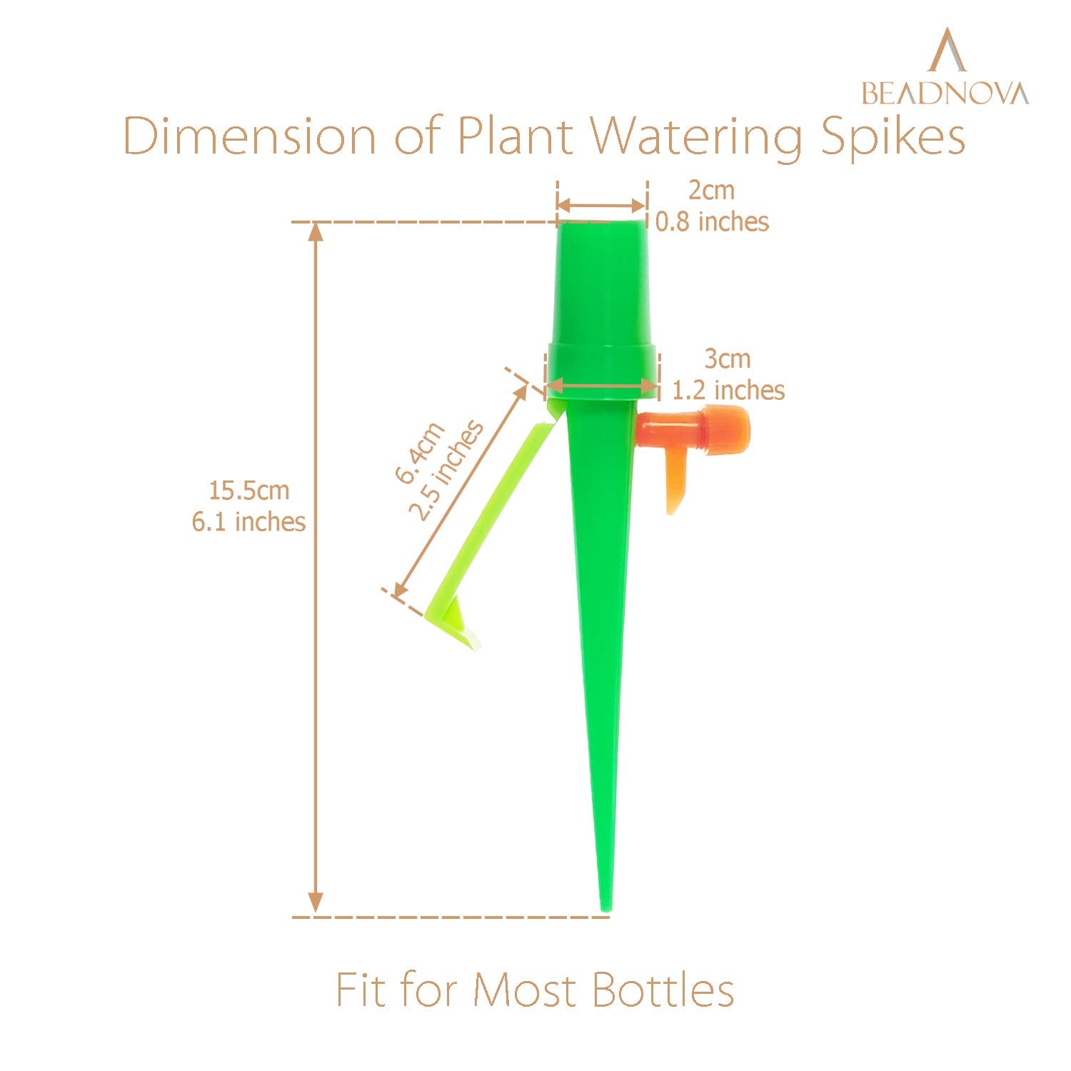 Plant Self Watering Spikes Automatic Irrigation Equipment Adjtable Self Watering Spikes for Plants with Slow Release Control Valve Orange Green, 6pcs