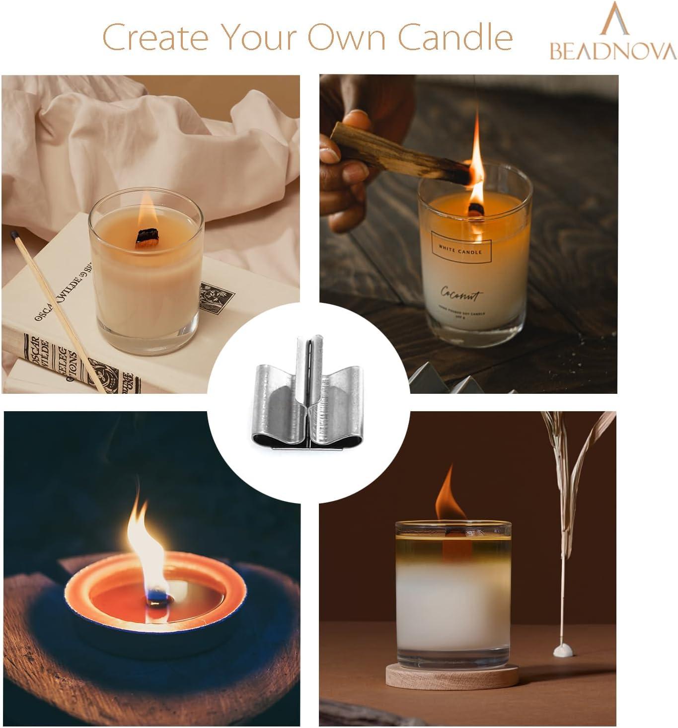 Wood Candle Wick Tabs 30pcs Wood Wick Stainer Tabs for Candle Making and DIY 16mm/ 0.6 inch