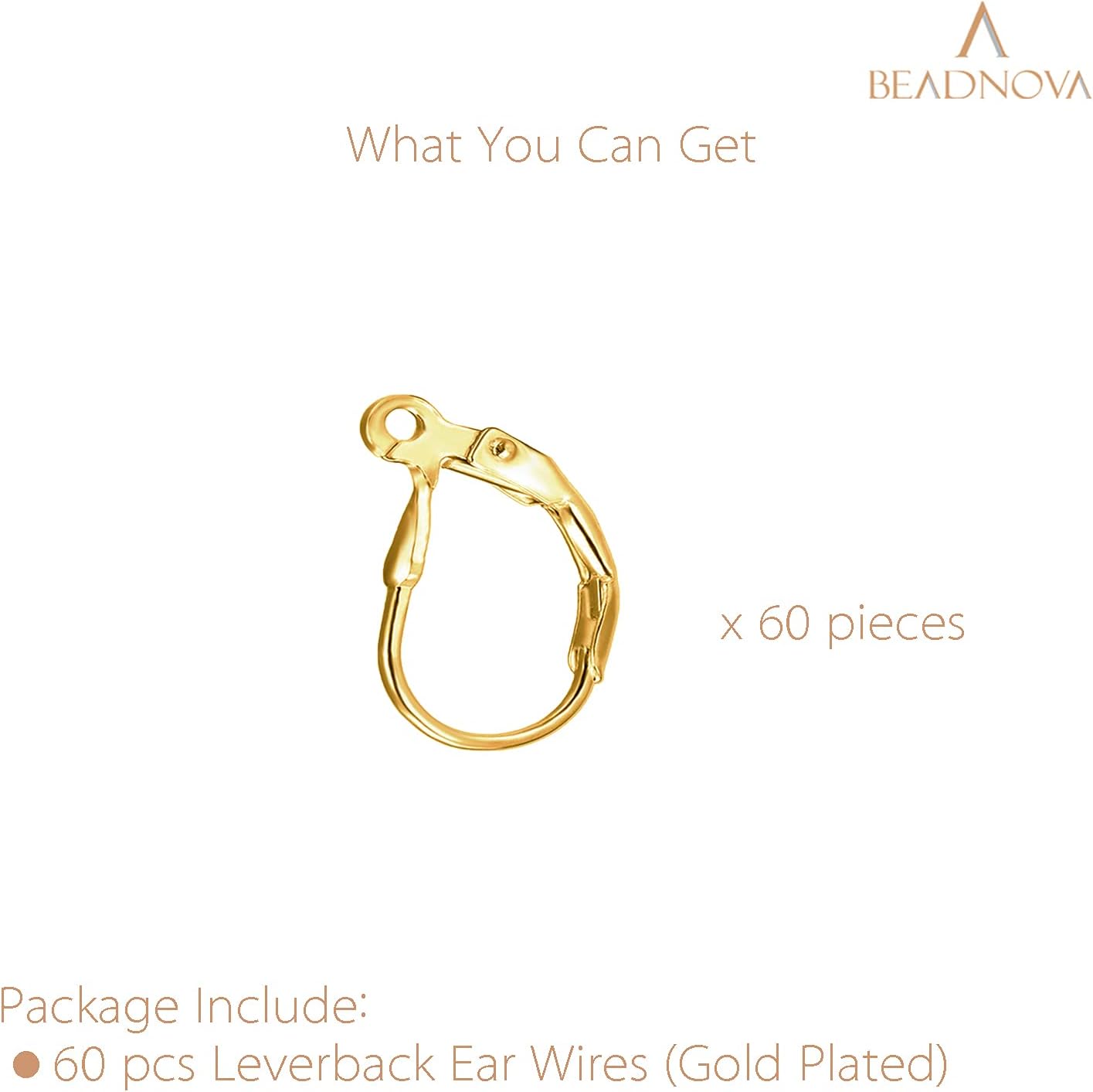 Leverback Earring Hooks 60pcs French Ear Wire Lever Back Earwire for Jewelry Making Crafting Gold