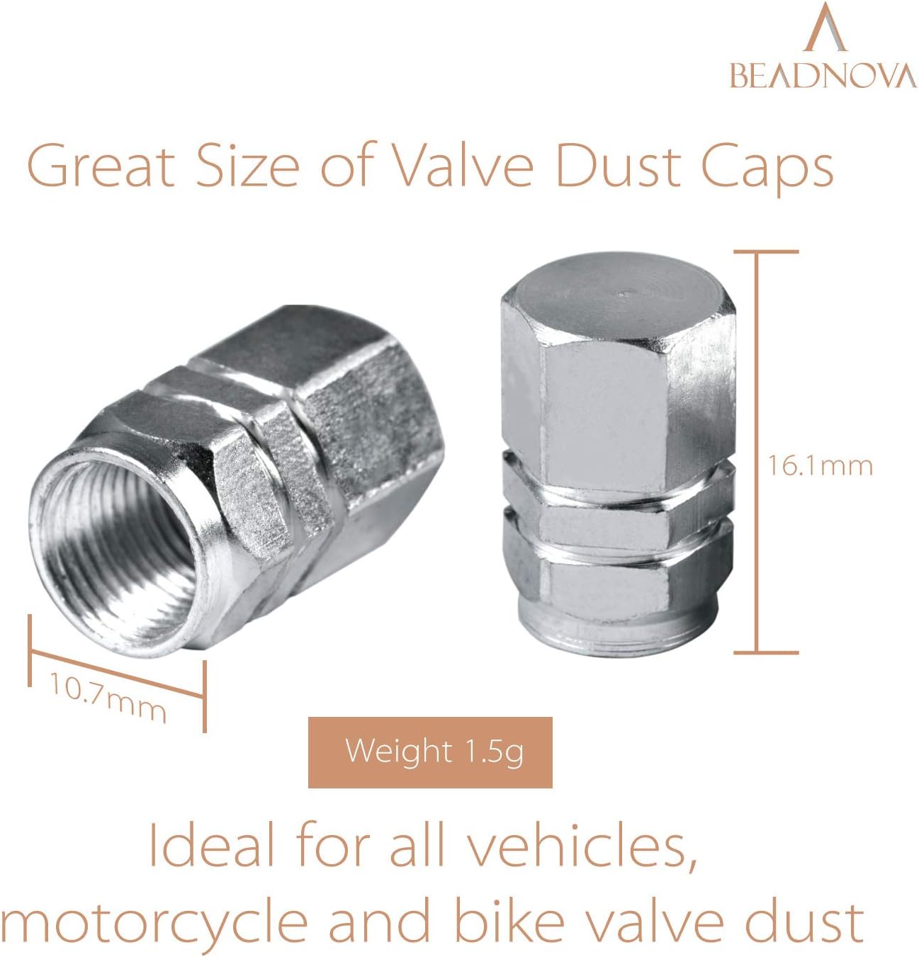 Valve Stem Caps Aluminum Chrome Caps for Tires Valve 12pcs Pack,Silver