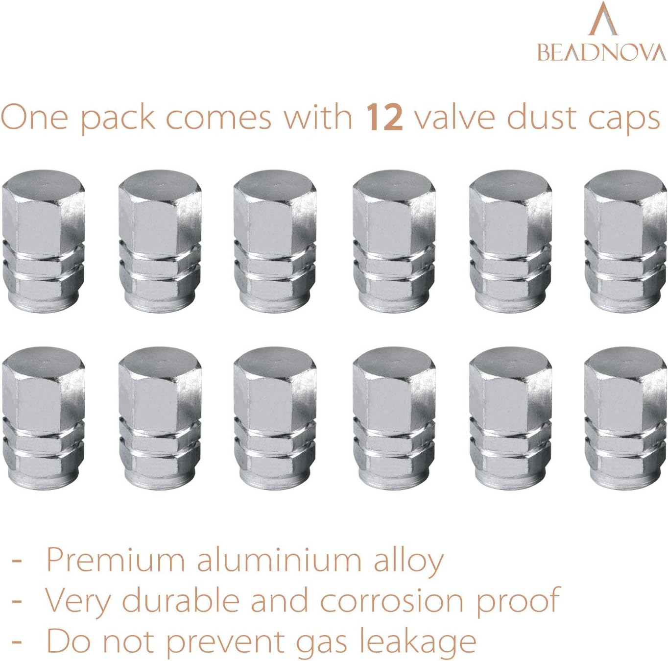 Valve Stem Caps Aluminum Chrome Caps for Tires Valve 12pcs Pack,Silver