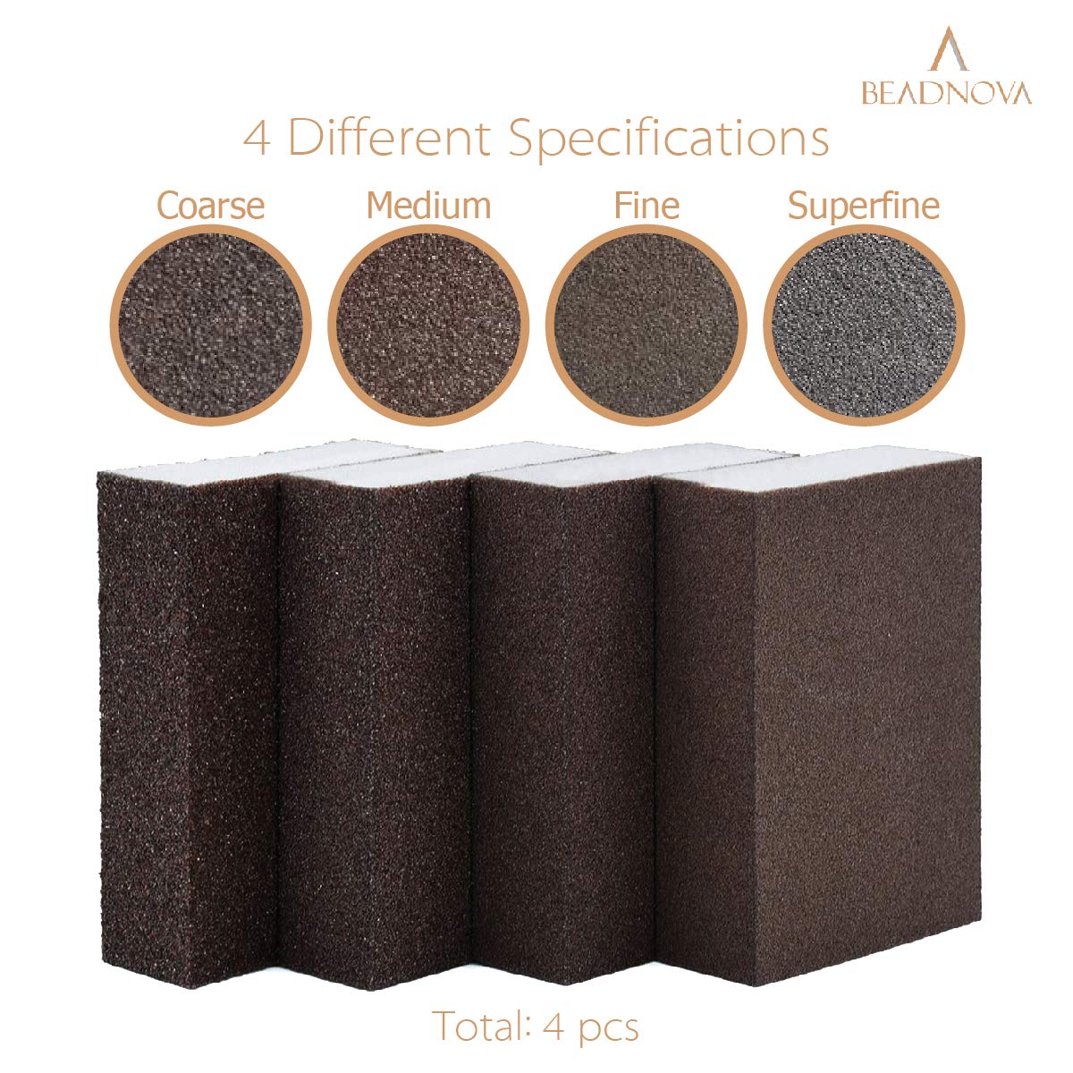 Sanding Sponge Sand Block Coarse/Medium/Fine/Superfine Assorted Dry Wet Sanding Blocks for Wood Wall Home Pack of 4, 4 Grit