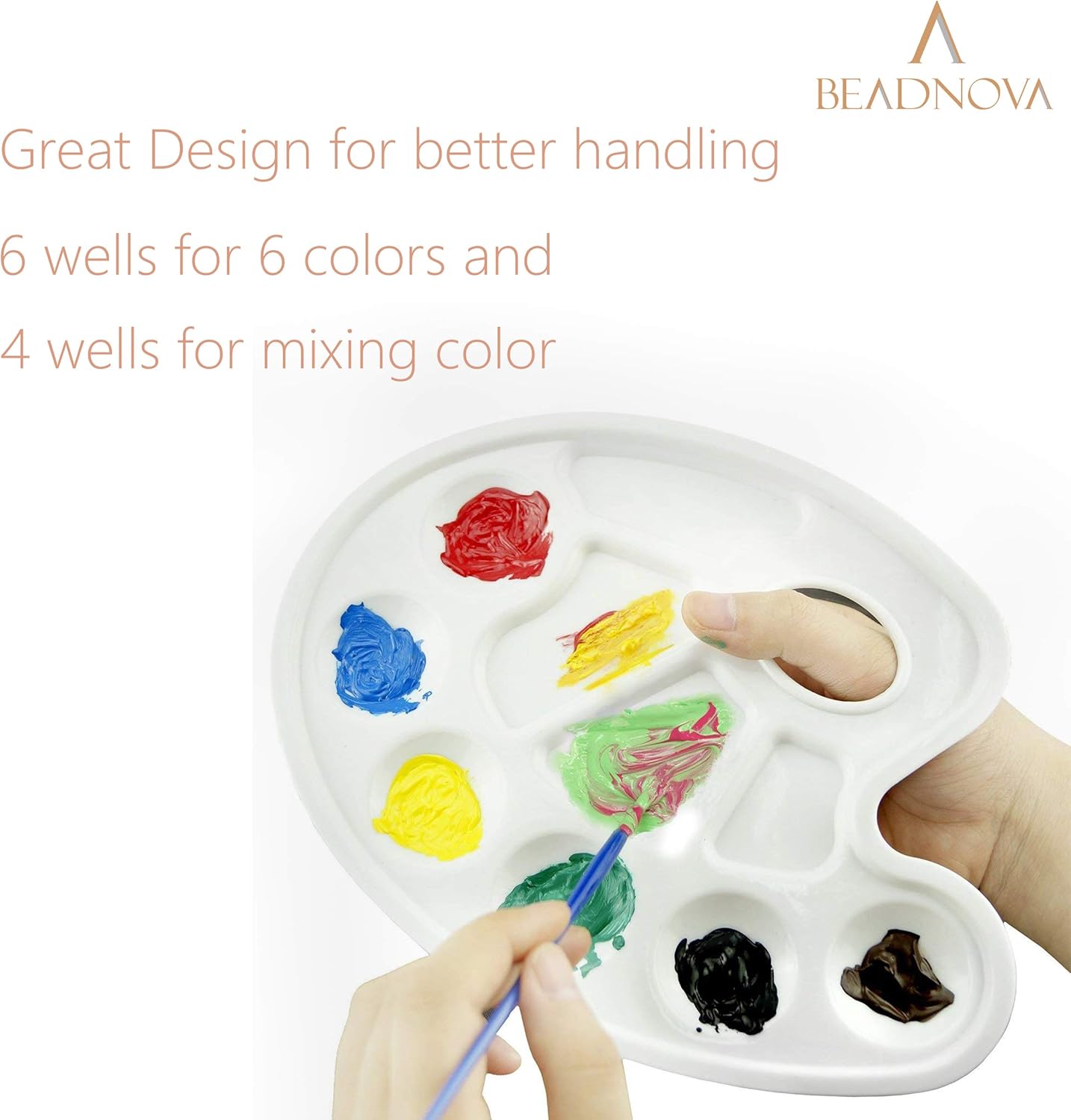 BEADNVOA Paint Tray Palette Paint Pallet with Thumb Hole Model Painter Tray for Kids Artists Painters 3 pcs, for Acrylic, Oil, Watercolor