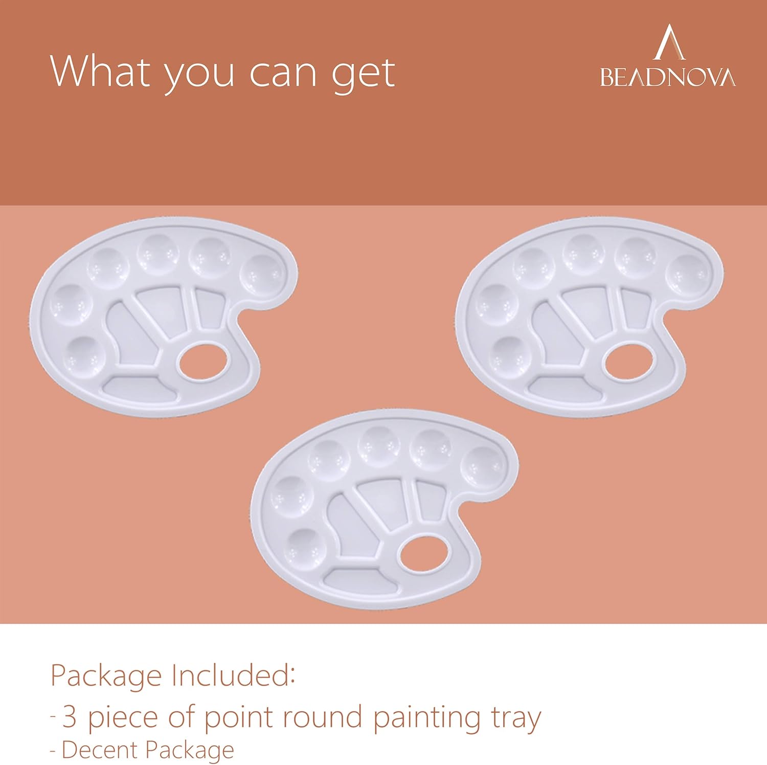 BEADNVOA Paint Tray Palette Paint Pallet with Thumb Hole Model Painter Tray for Kids Artists Painters 3 pcs, for Acrylic, Oil, Watercolor