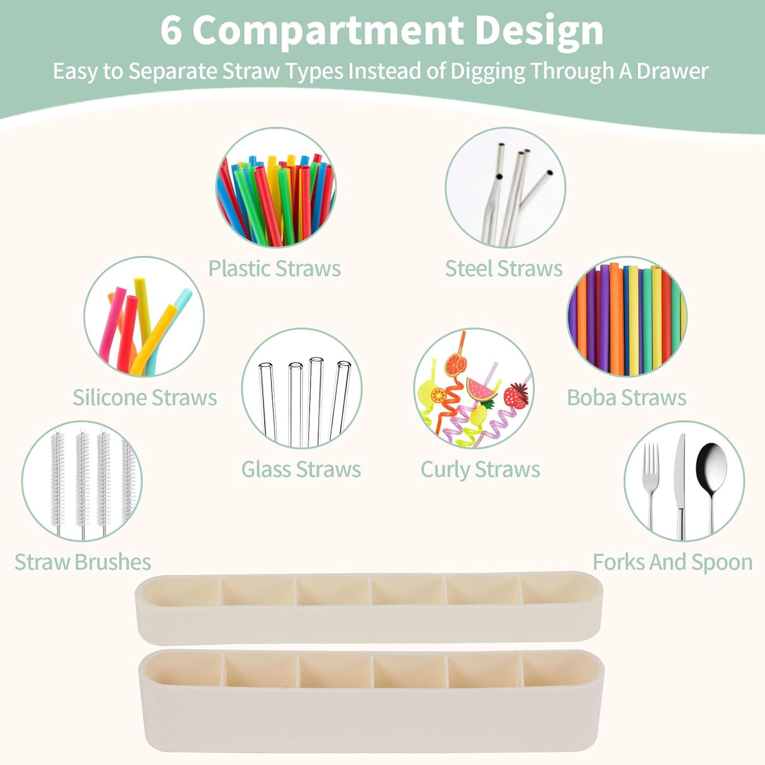 9.6'' Large Silicone Straw Holder for Cabinet Door, Space-Saving Straw Organizer Container with Adhesive Tape, Stylish Kitchen Organizers and Storage Accessories for Cabinet, Cupboard, Counter, RVs