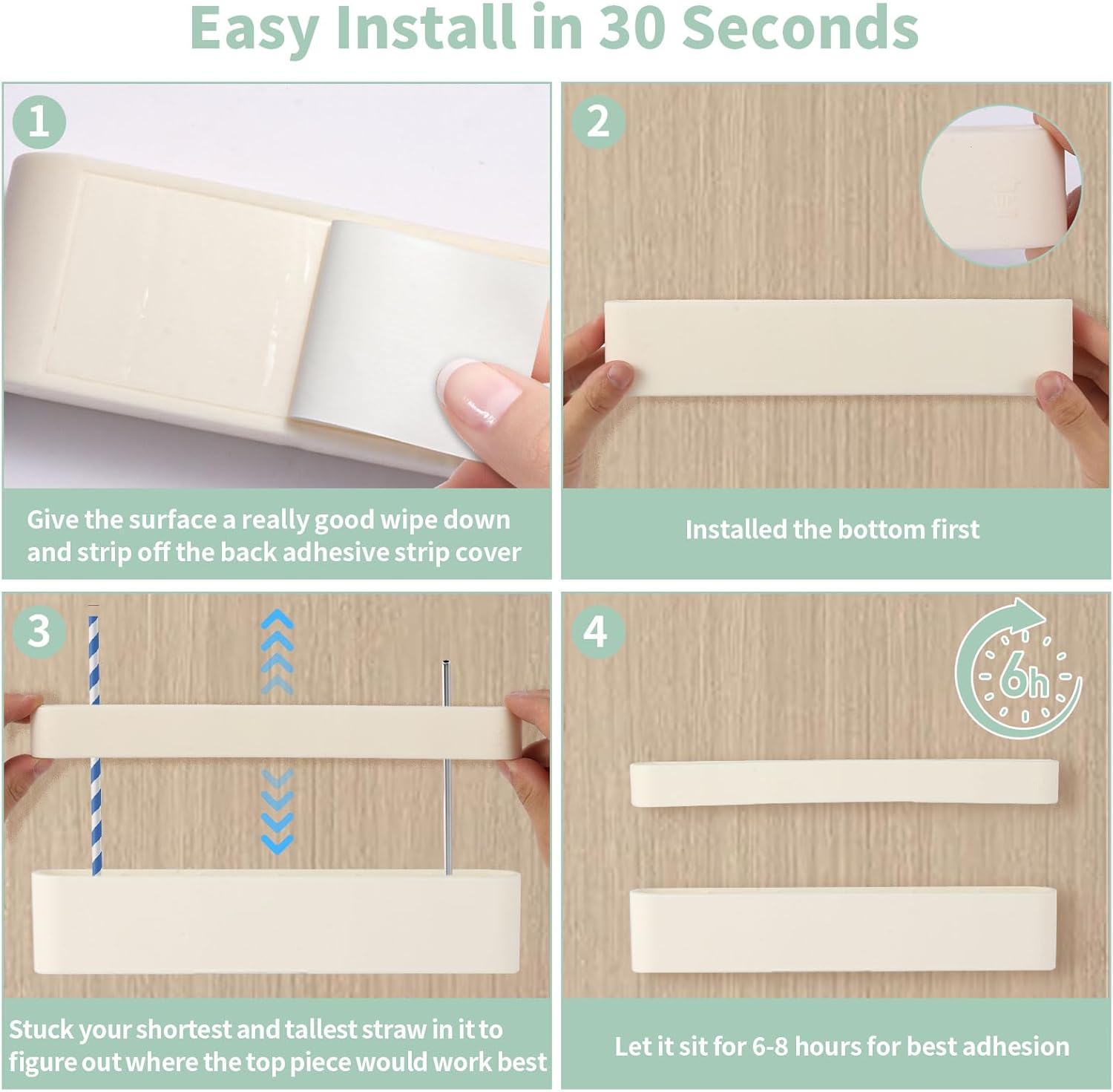 9.6'' Large Silicone Straw Holder for Cabinet Door, Space-Saving Straw Organizer Container with Adhesive Tape, Stylish Kitchen Organizers and Storage Accessories for Cabinet, Cupboard, Counter, RVs