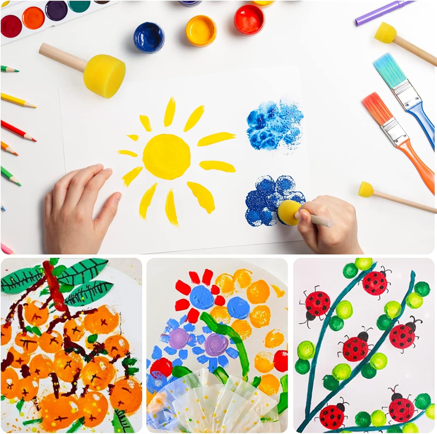 30 Pcs Round Sponges Brh Set, Round Sponge Brhes for Painting, Paint Sponges for Acrylic, Painting Tools for Kids Arts and Crafts 4 Sizes