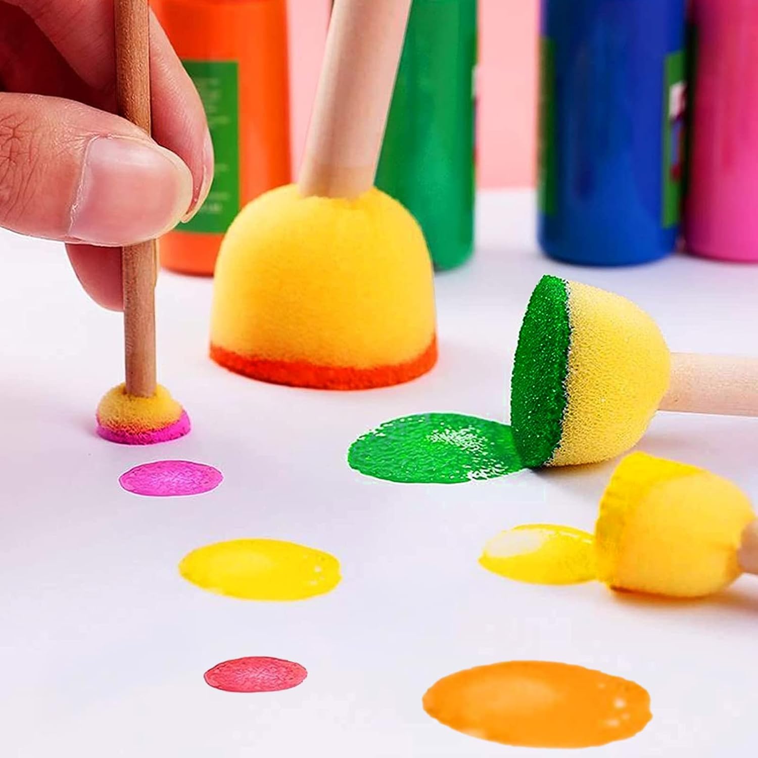 30 Pcs Round Sponges Brh Set, Round Sponge Brhes for Painting, Paint Sponges for Acrylic, Painting Tools for Kids Arts and Crafts 4 Sizes