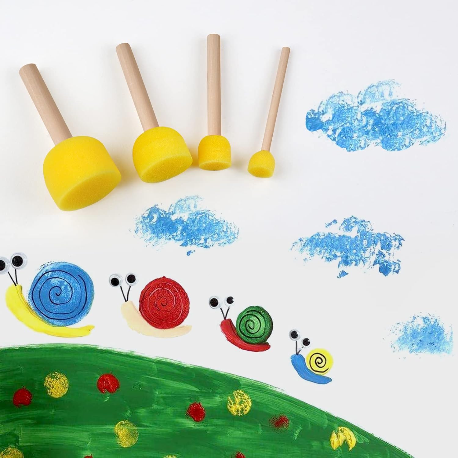 30 Pcs Round Sponges Brh Set, Round Sponge Brhes for Painting, Paint Sponges for Acrylic, Painting Tools for Kids Arts and Crafts 4 Sizes