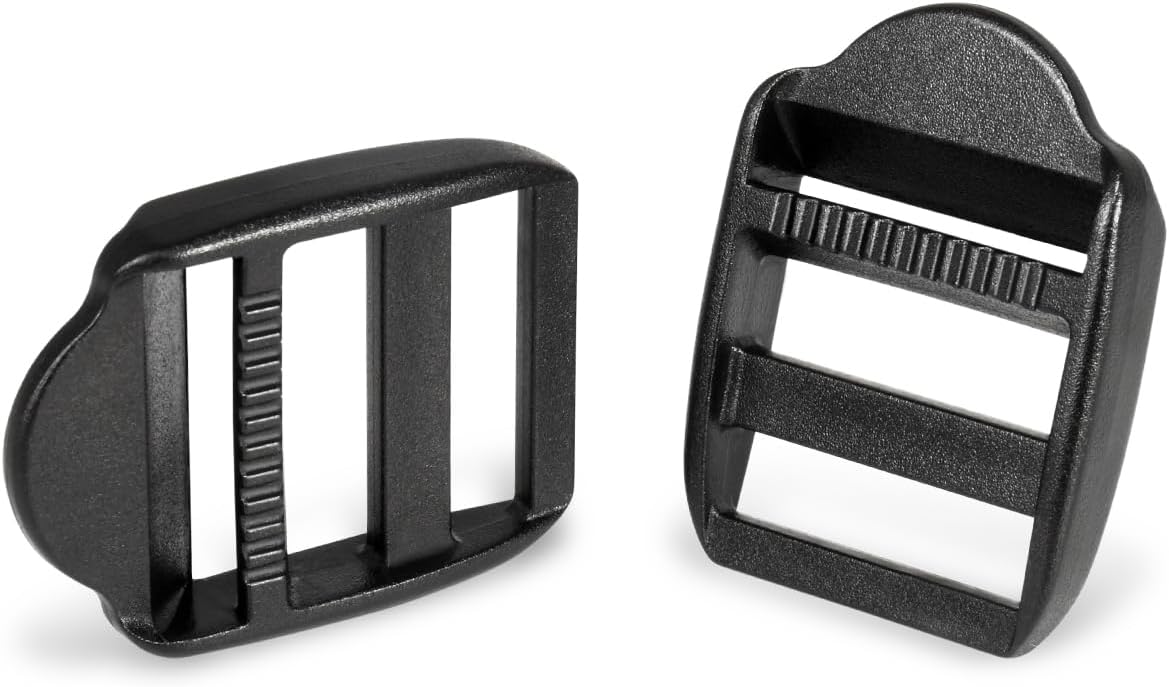 CooBigo 12 Pack Plastic Ladder Lock Buckles, 1" Ladder Slider Buckle for Backpack Strap Nylon Webbing Clip Replacement, Outdoor Camping Gear Sleeping Bag Tent Tie Down Strap Accessories Black