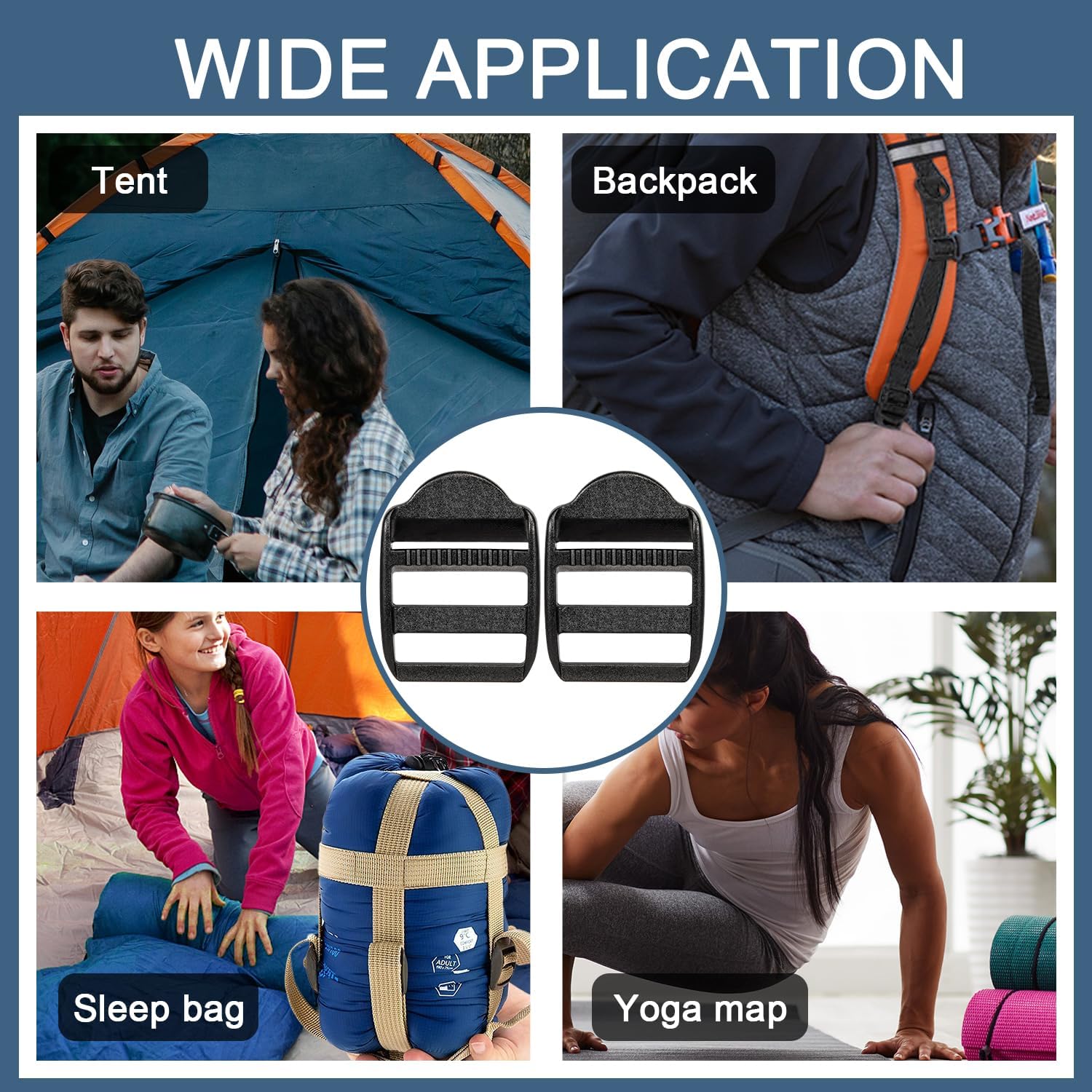 CooBigo 12 Pack Plastic Ladder Lock Buckles, 1" Ladder Slider Buckle for Backpack Strap Nylon Webbing Clip Replacement, Outdoor Camping Gear Sleeping Bag Tent Tie Down Strap Accessories Black
