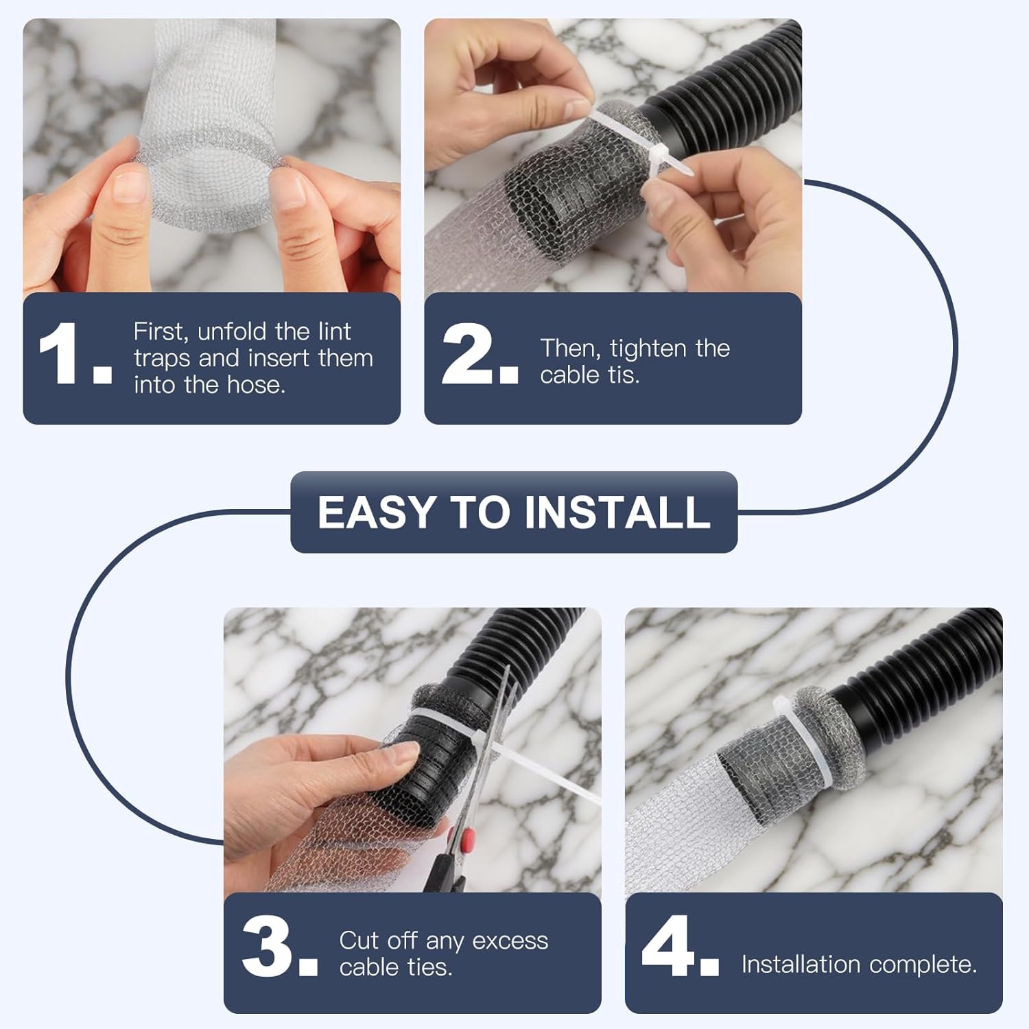 Lint Traps for Washing Machine Hose, Stainless Steel Washing Machine Drain Lint Trap, 10PCS Lint Catcher for Washer Machine with 10PCS Cable Ties, for Filter Out Cotton Fluff, Paper Scraps, Hair, Etc
