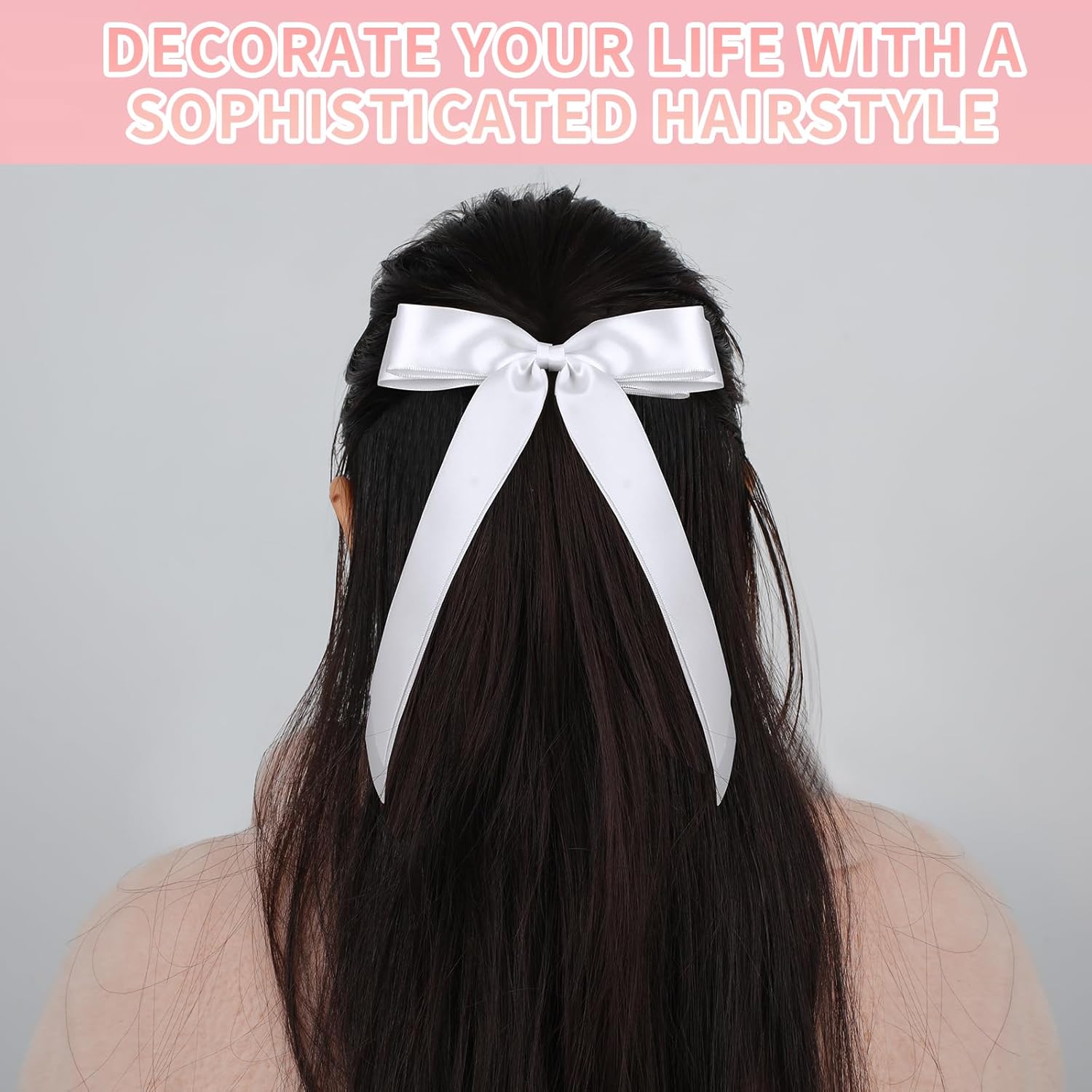 4pcs Solid Silky Satin Hair Accessories: Bows with Long Tails, Daily Wear Clips for Women and Girls, White and Black Gifts