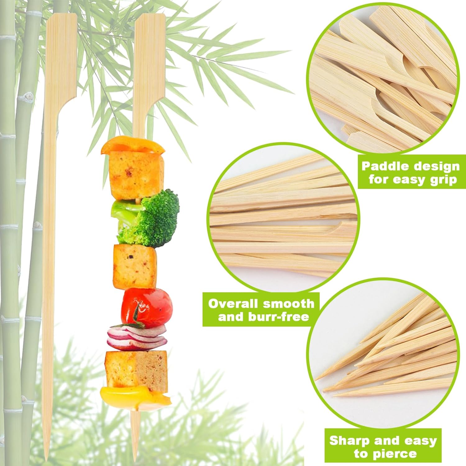 396 PCS Bamboo Skewers, 3.5 Inches Wooden Skewers, Skewers for Appetizers Wide Flat Paddle, Skewer Sticks for Cocktail Fruit BBQ Sandwich Drink Party Supplies, 21ZQ0002
