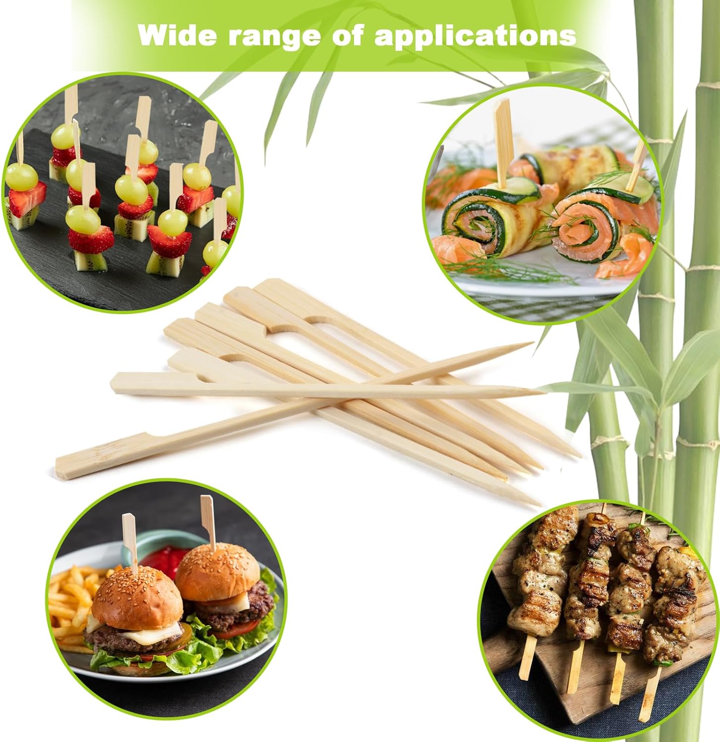 396 PCS Bamboo Skewers, 3.5 Inches Wooden Skewers, Skewers for Appetizers Wide Flat Paddle, Skewer Sticks for Cocktail Fruit BBQ Sandwich Drink Party Supplies, 21ZQ0002