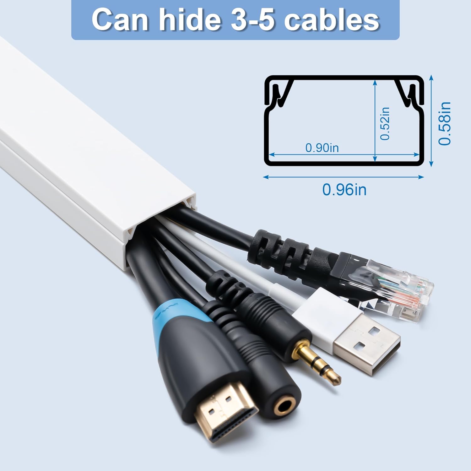 Cord Hider, 58in Cable Hider, Cord Covers for Wires on Wall, Paintable Cable Cover Raceway, Wire Hiders for TV on Wall, Cord Concealer, Cord Cable Management, 4X L14.5 W0.96 H0.58in, White