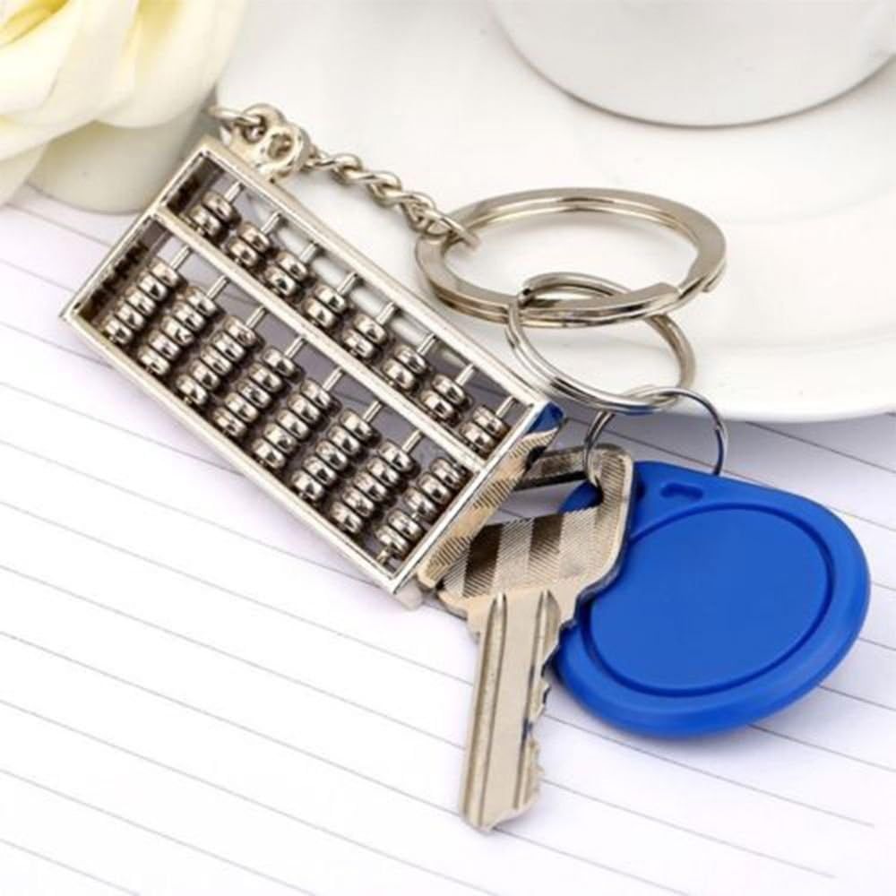 Alloy 8 Rolls Mini Abacus Keychain Key Ring Chain Metal Fob Pendant Ornament Trinket Silver
