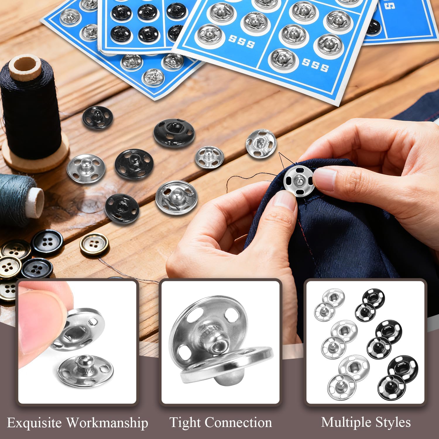 140 Sets Sew on Snaps for Clothing, Metal Snaps Fasteners Press Studs, Snap Buttons for Clothes Fabric Bag Bib Sweater Cardigan DIY Sewing Craft 8mm 10mm 12mm