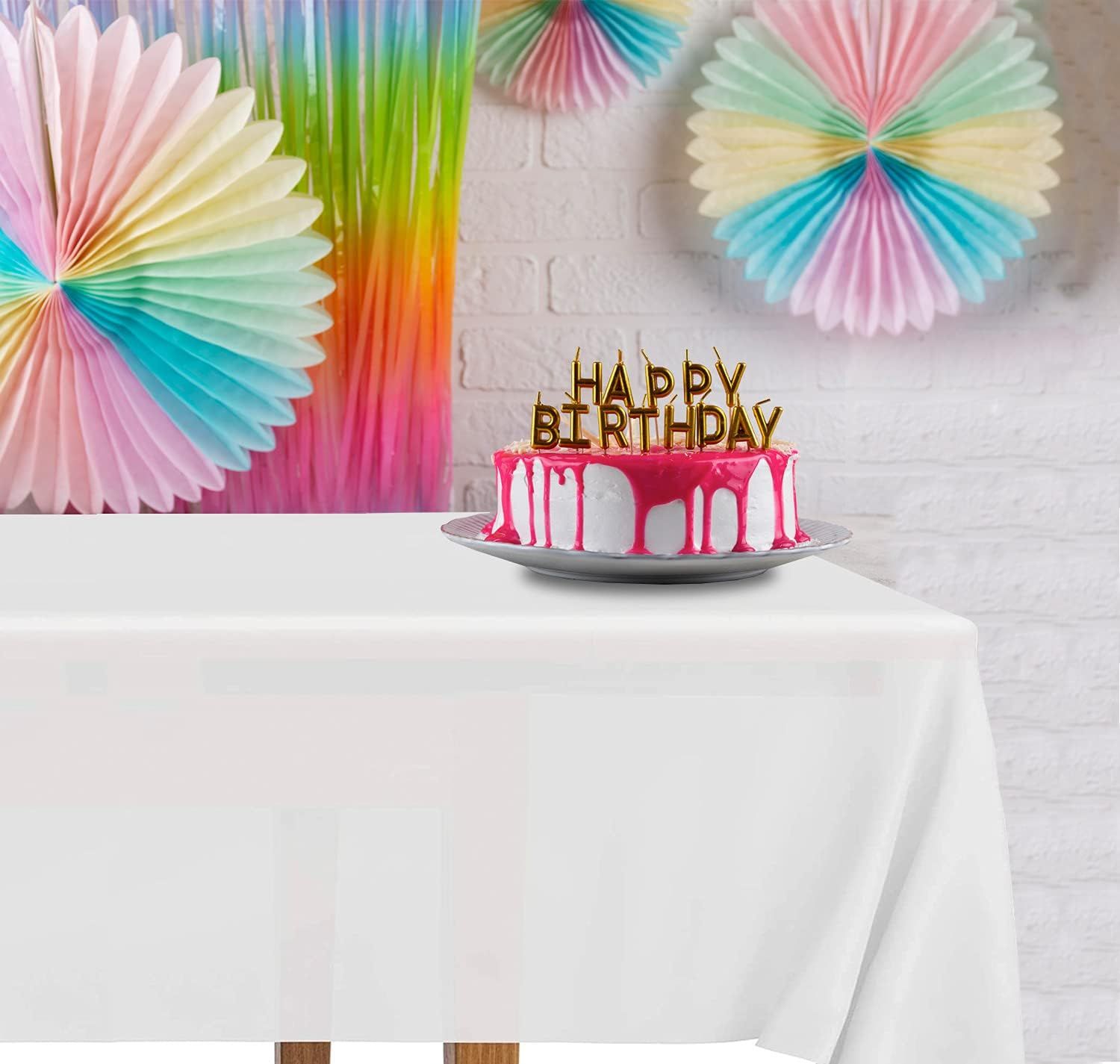 2 Rectangular Tablecloths, BPA-Free Plastic, 54 x 108 Inch, Disposable or Reusable Table Cover for Parties, Picnic & Outdoor, White 2 Pack, Individually Wrapped