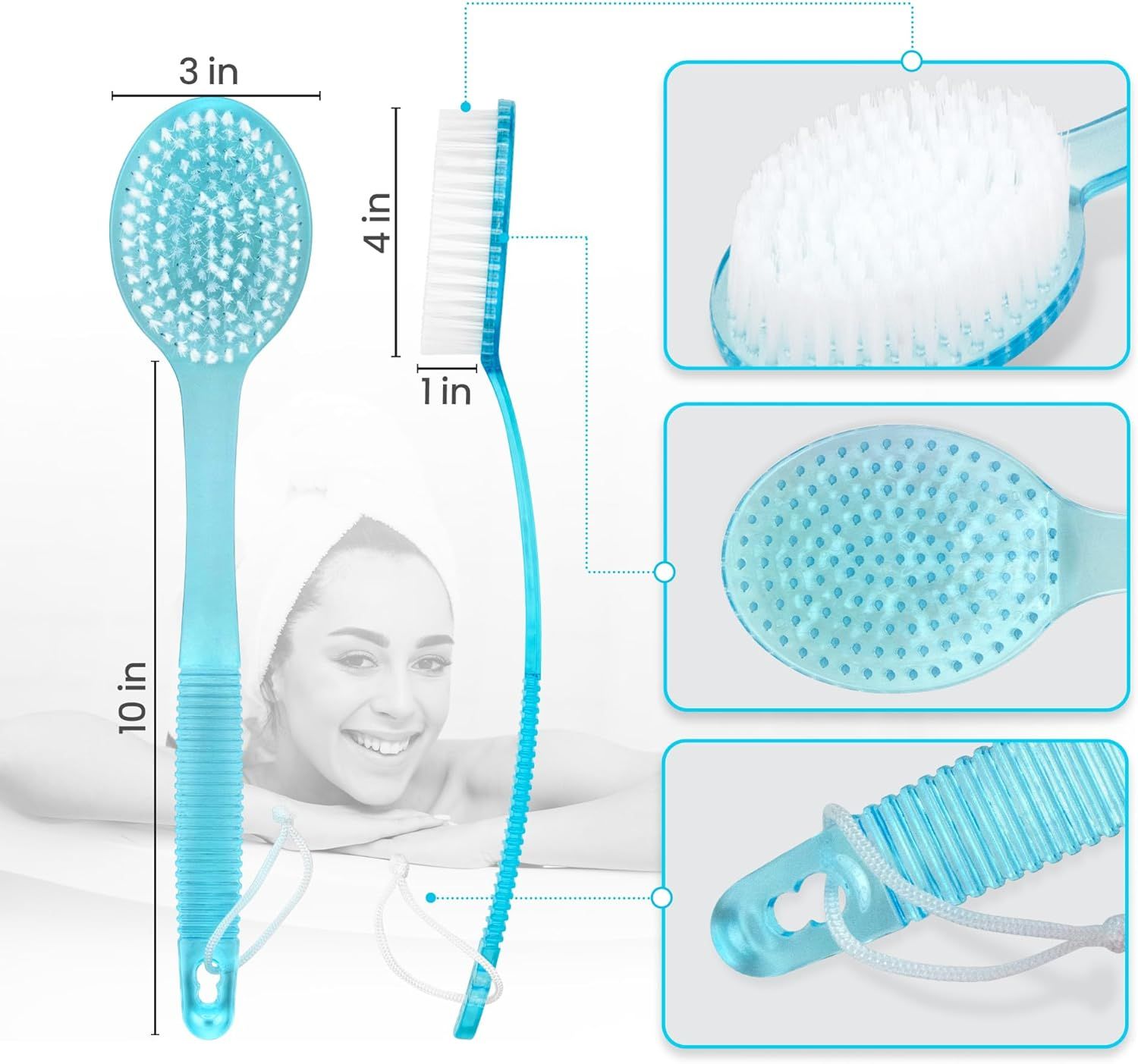 Random Color, 1 Pack Bath Brush with Bristles, Long Handle for Exfoliating Back, Body, and Feet, Bath and Shower Scrubber