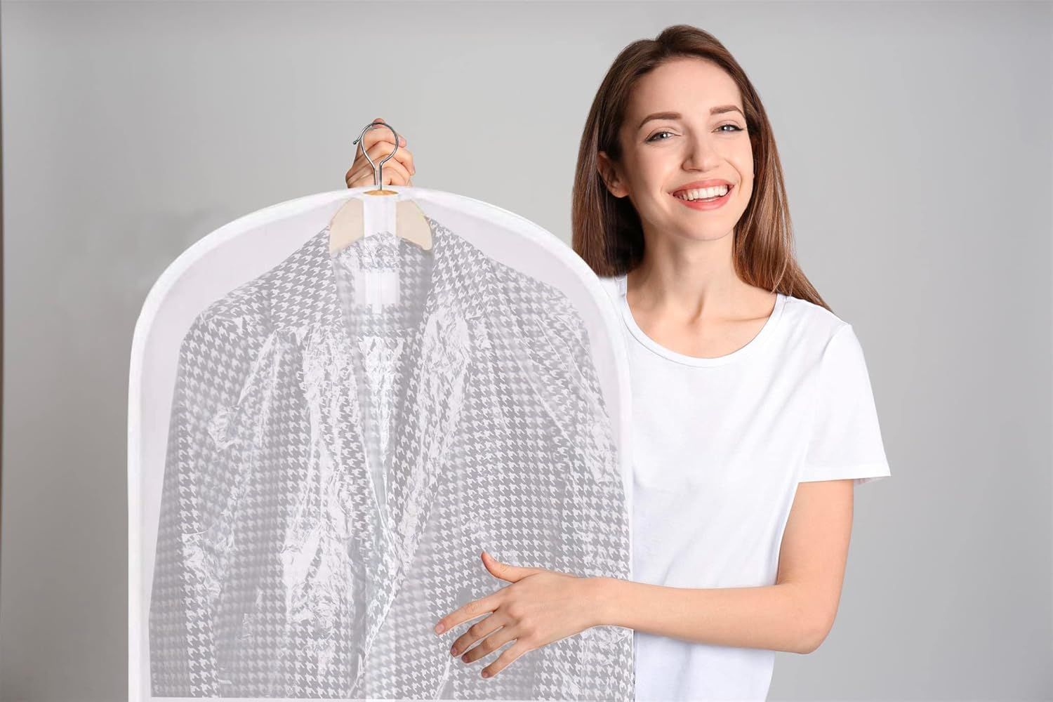 Zippered Garment Bag, Large 53 x 23 inches, Dress Bag for Gowns, Suits, Jackets, Dresses, Hanging Clothing Storage Bag, Water Repellent, Dust Proof, Clear 1 Pack