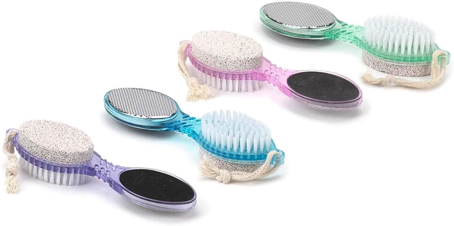 4 in 1 Pedicure Paddle Kit Tool with Pumice Stone for Feet, Foot Hand Toe Nail Cleaning Brush, Metal File and Emery Board, Manicure Foot Rasp Callus Remover Pedi Set Random Color, 1 Pack