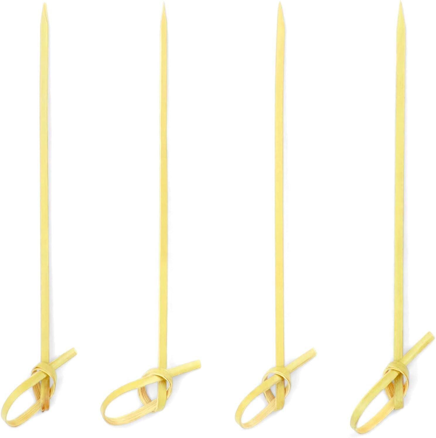 100 Bamboo Cocktail Picks, 4 inch Looped Knot Natural Bamboo Skewers for BBQ, Appetizers 100 Pack